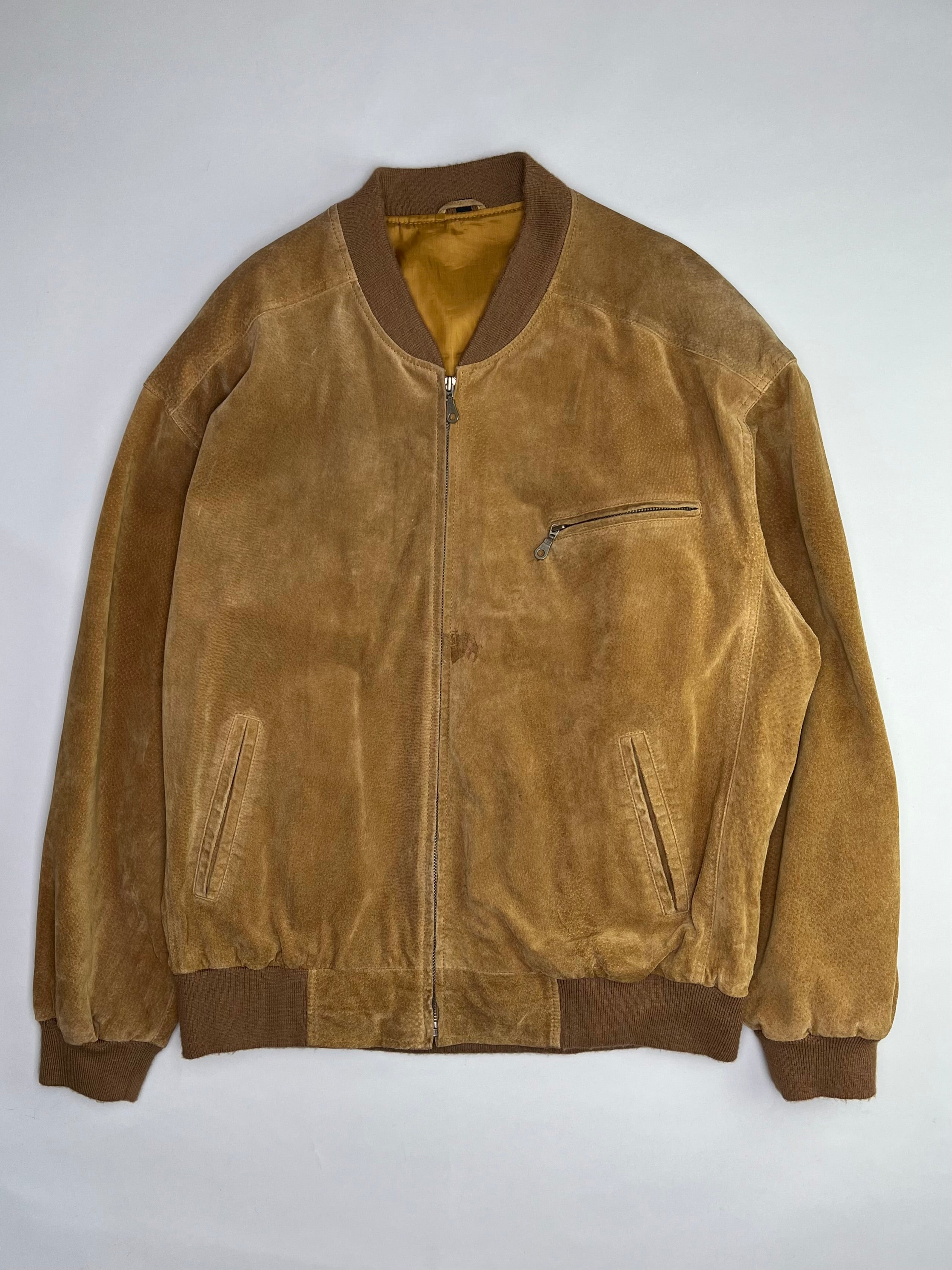 VINTAGE SUEDE BOMBER LEATHER JACKET BROWN - XL/XXL