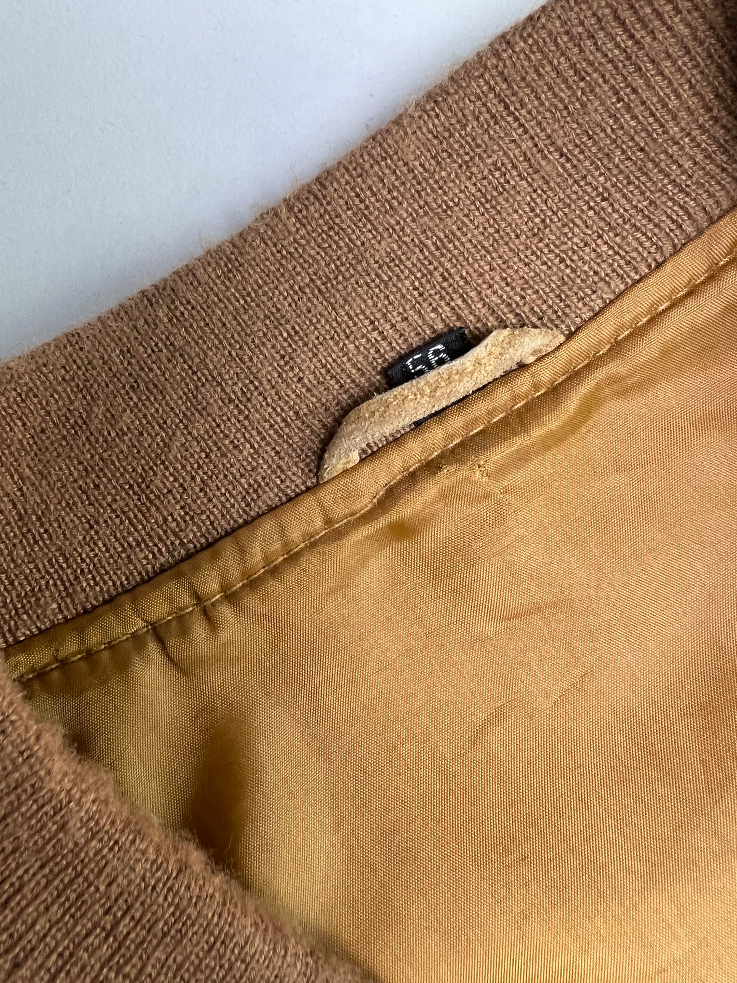 VINTAGE SUEDE BOMBER LEATHER JACKET BROWN - XL/XXL