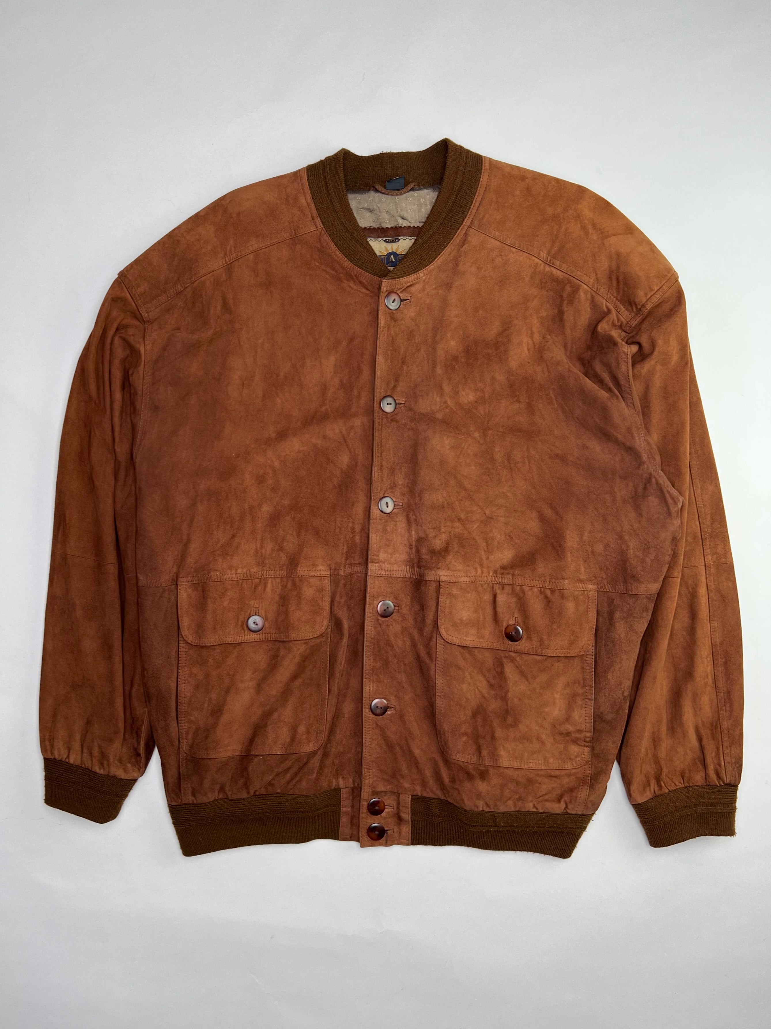 VINTAGE SUEDE BOMBER LEATHER JACKET BROWN - XL
