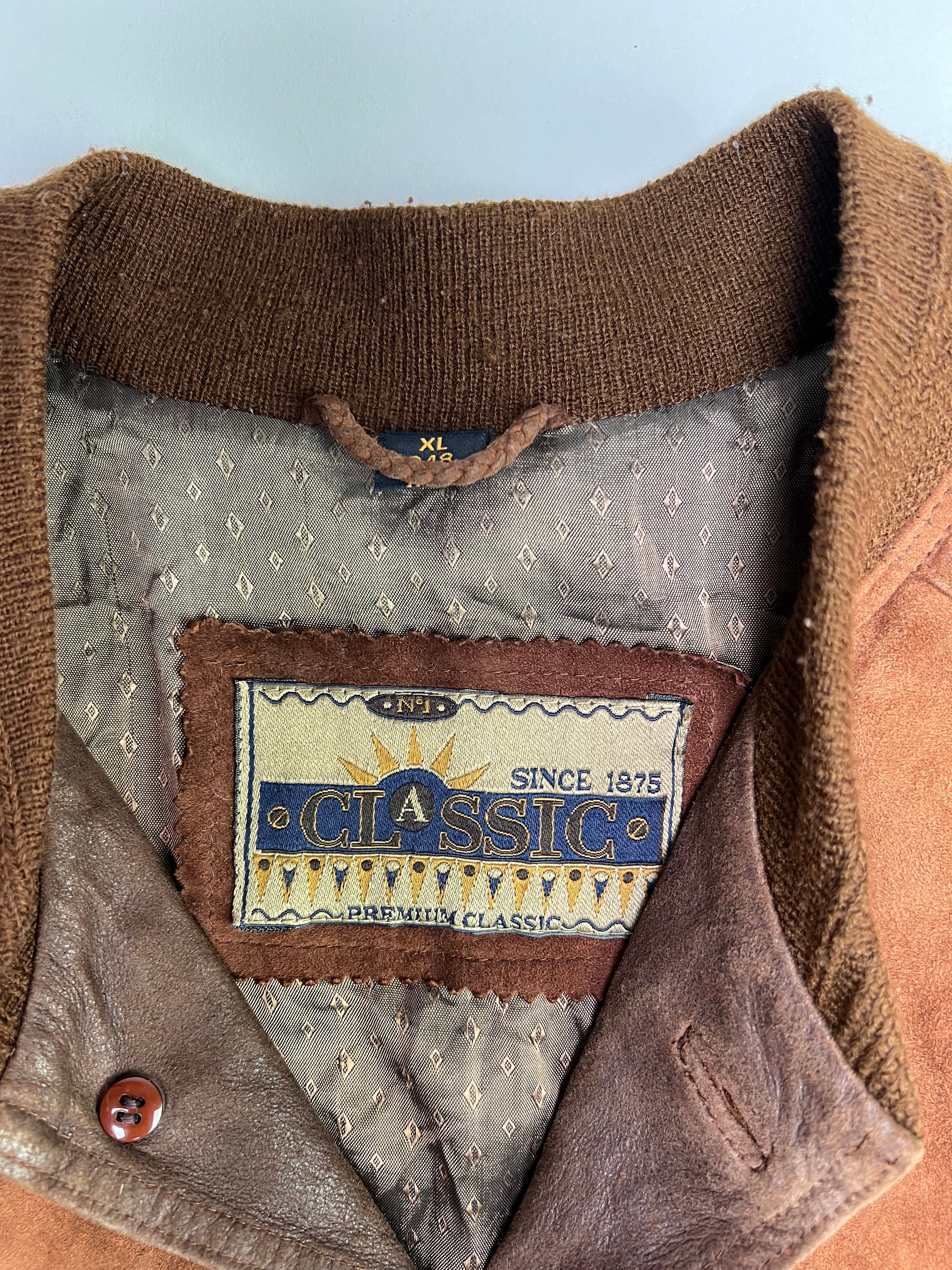 VINTAGE SUEDE BOMBER LEATHER JACKET BROWN - XL