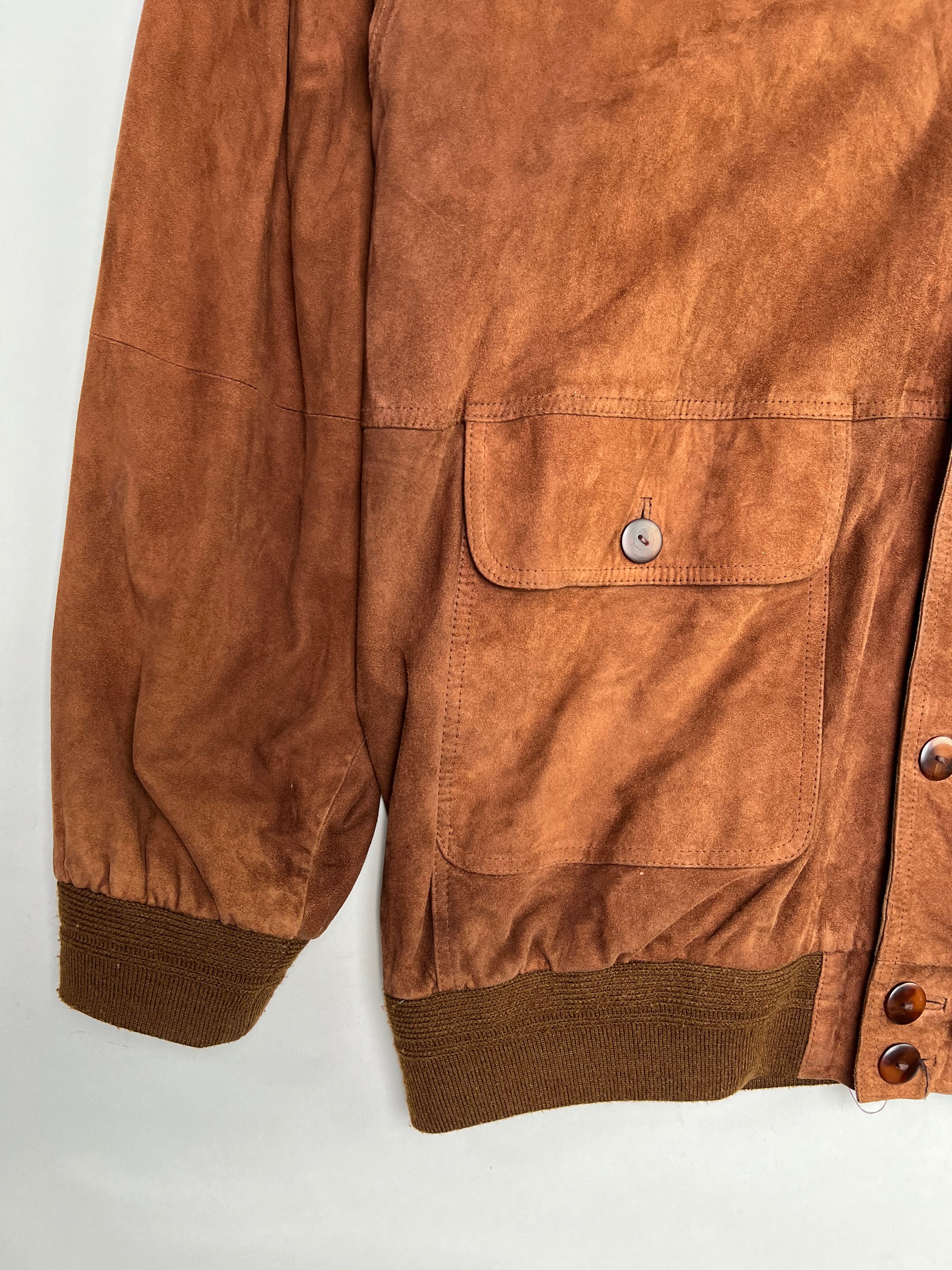 VINTAGE SUEDE BOMBER LEATHER JACKET BROWN - XL