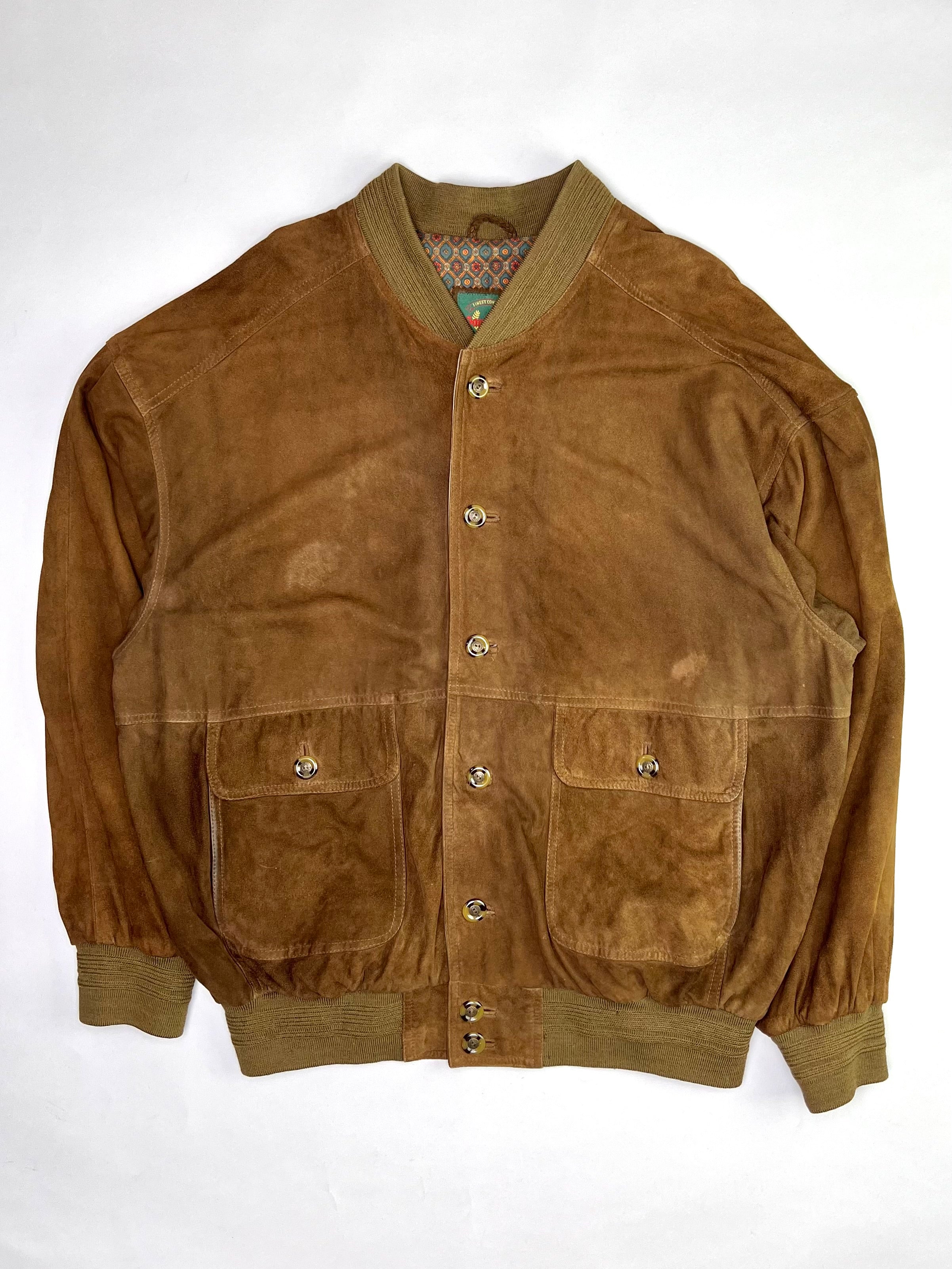 VINTAGE SUEDE BOMBER LEATHER JACKET DARK BROWN - L/XL