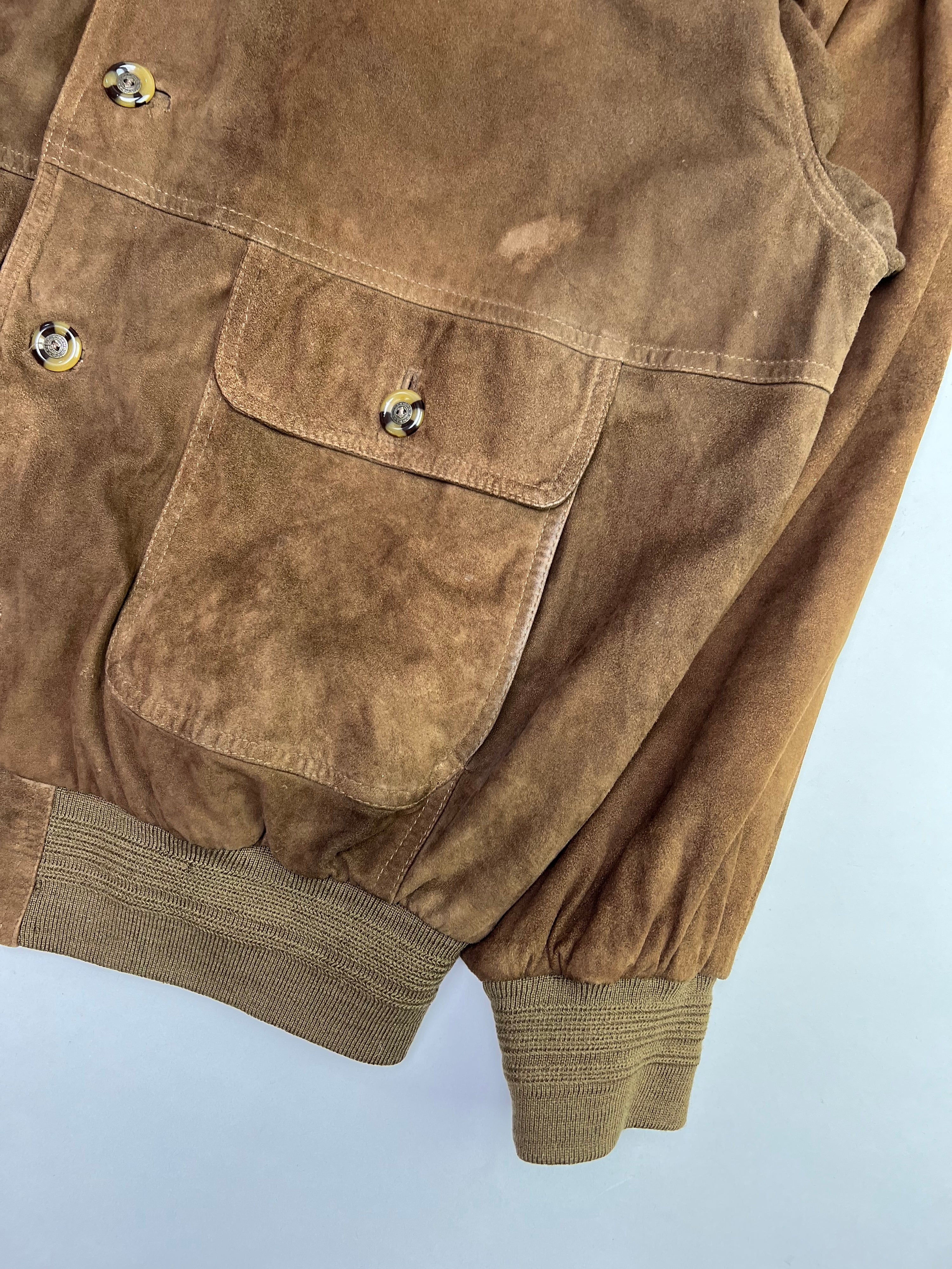 VINTAGE SUEDE BOMBER LEATHER JACKET DARK BROWN - L/XL