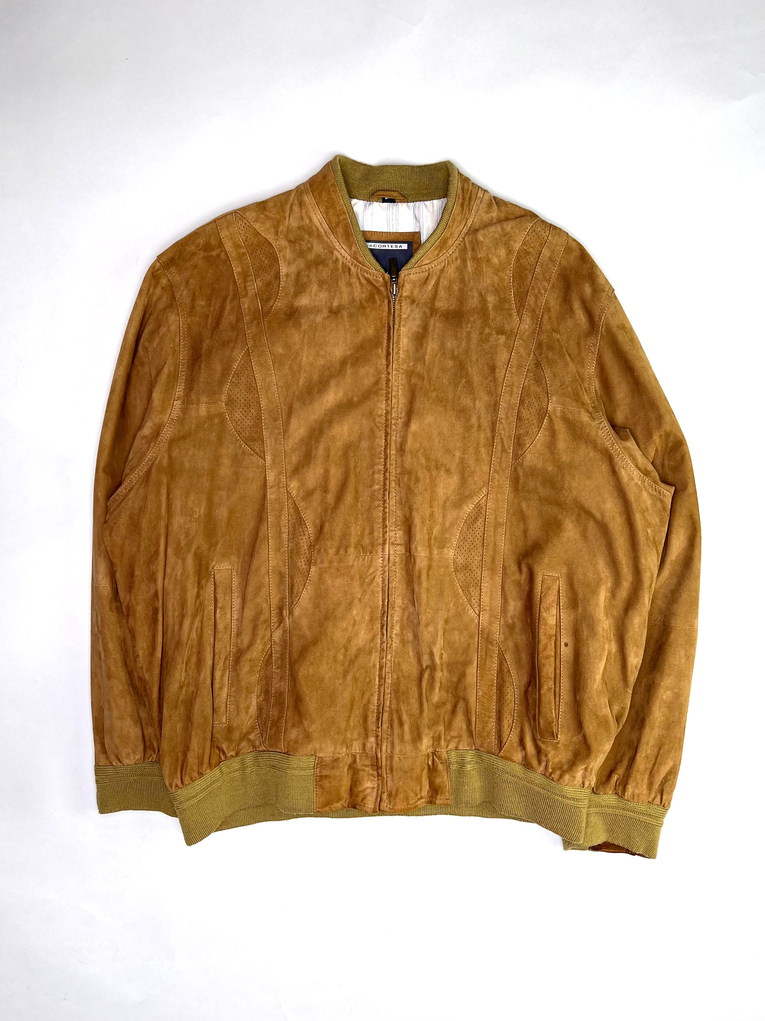 VINTAGE SUEDE BOMBER LEATHER JACKET BROWN - XL/XXL