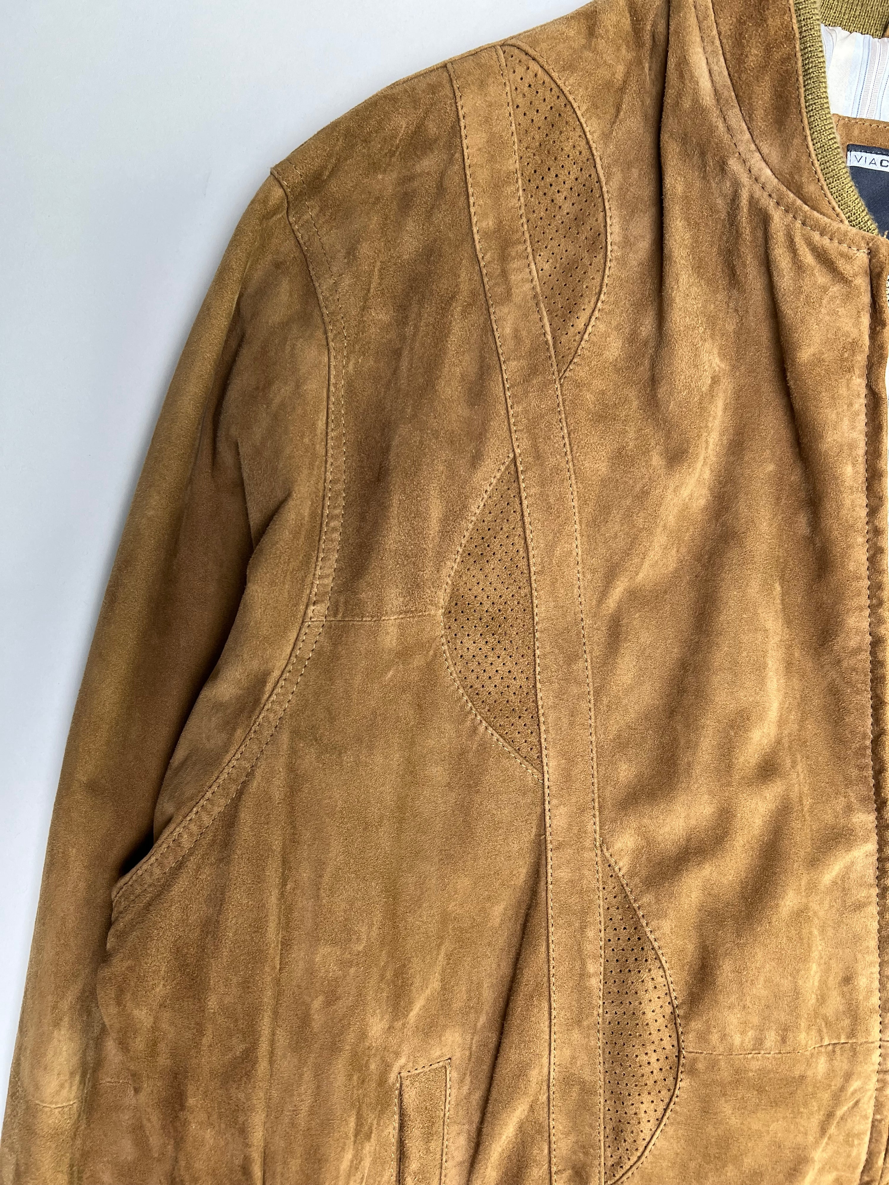 VINTAGE SUEDE BOMBER LEATHER JACKET BROWN - XL/XXL