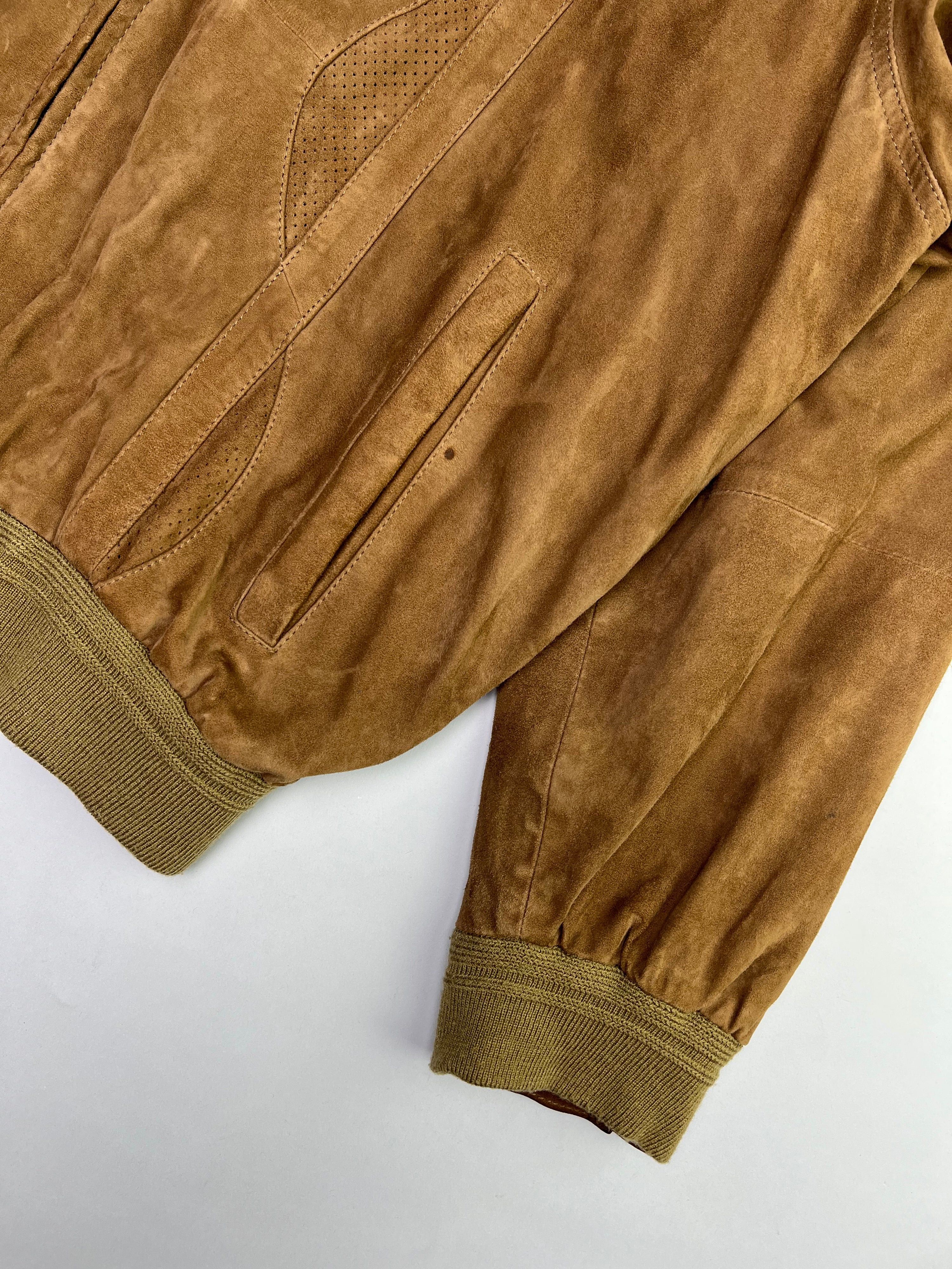 VINTAGE SUEDE BOMBER LEATHER JACKET BROWN - XL/XXL