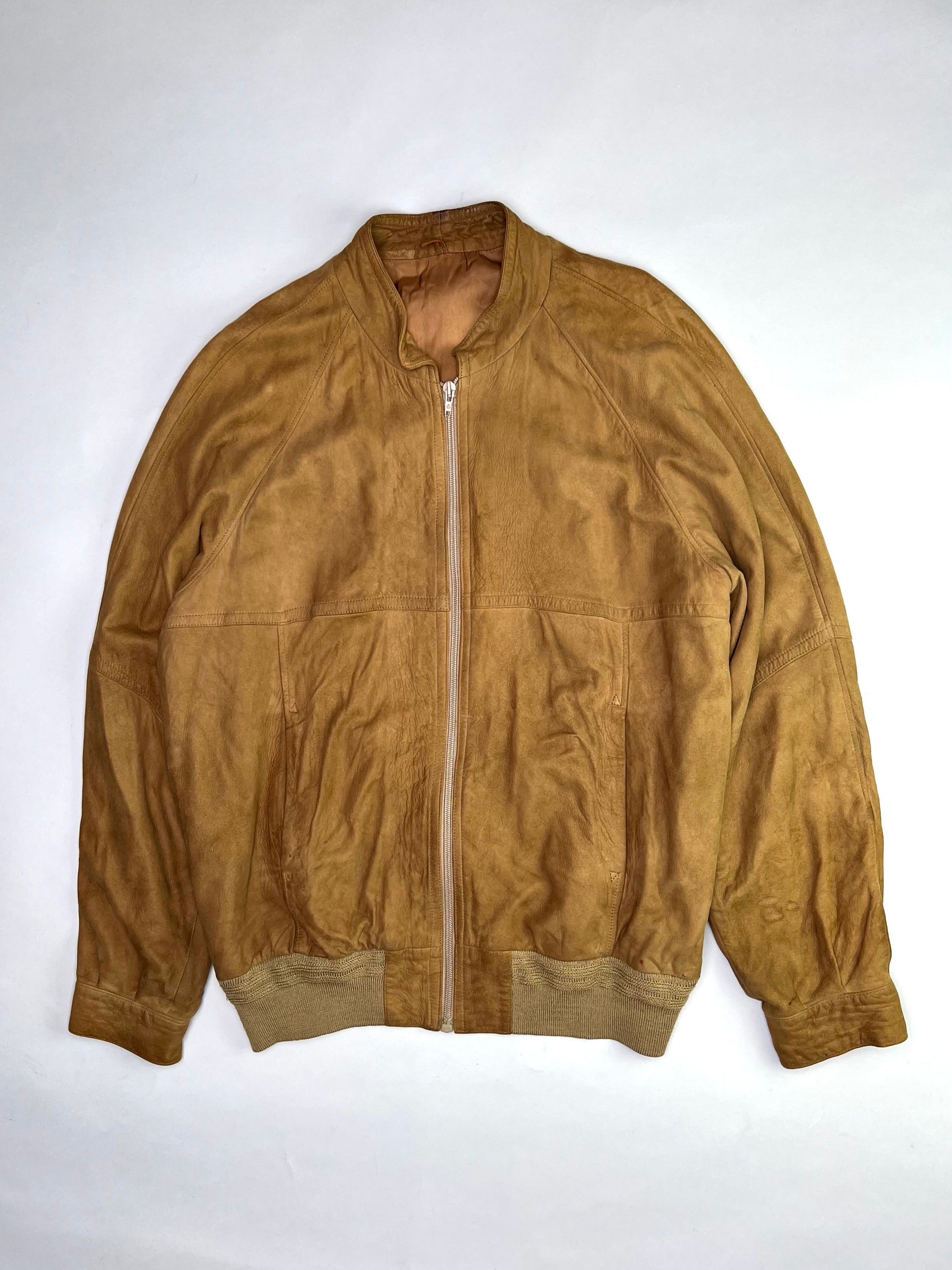 VINTAGE SUEDE BOMBER LEATHER JACKET BROWN - M/L