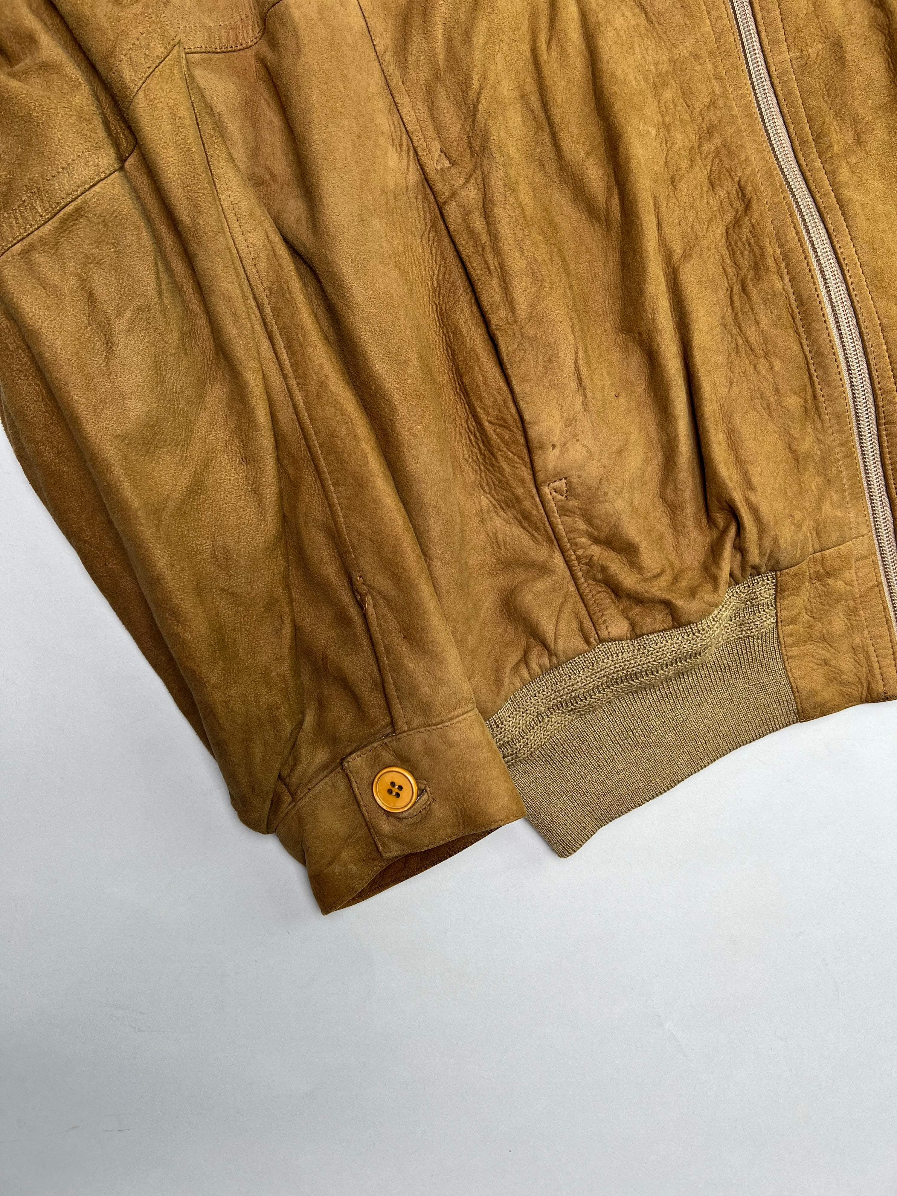 VINTAGE SUEDE BOMBER LEATHER JACKET BROWN - M/L