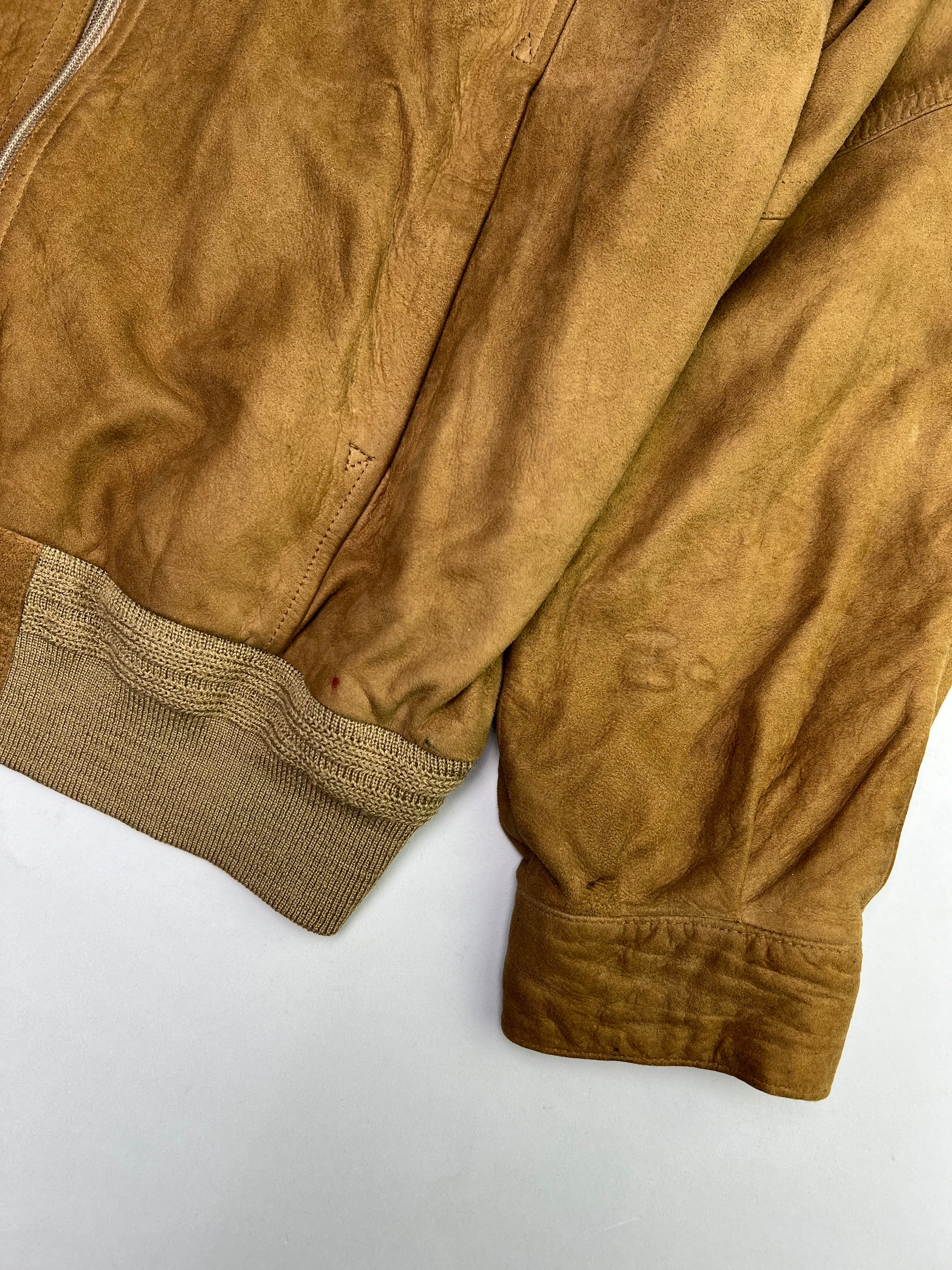 VINTAGE SUEDE BOMBER LEATHER JACKET BROWN - M/L