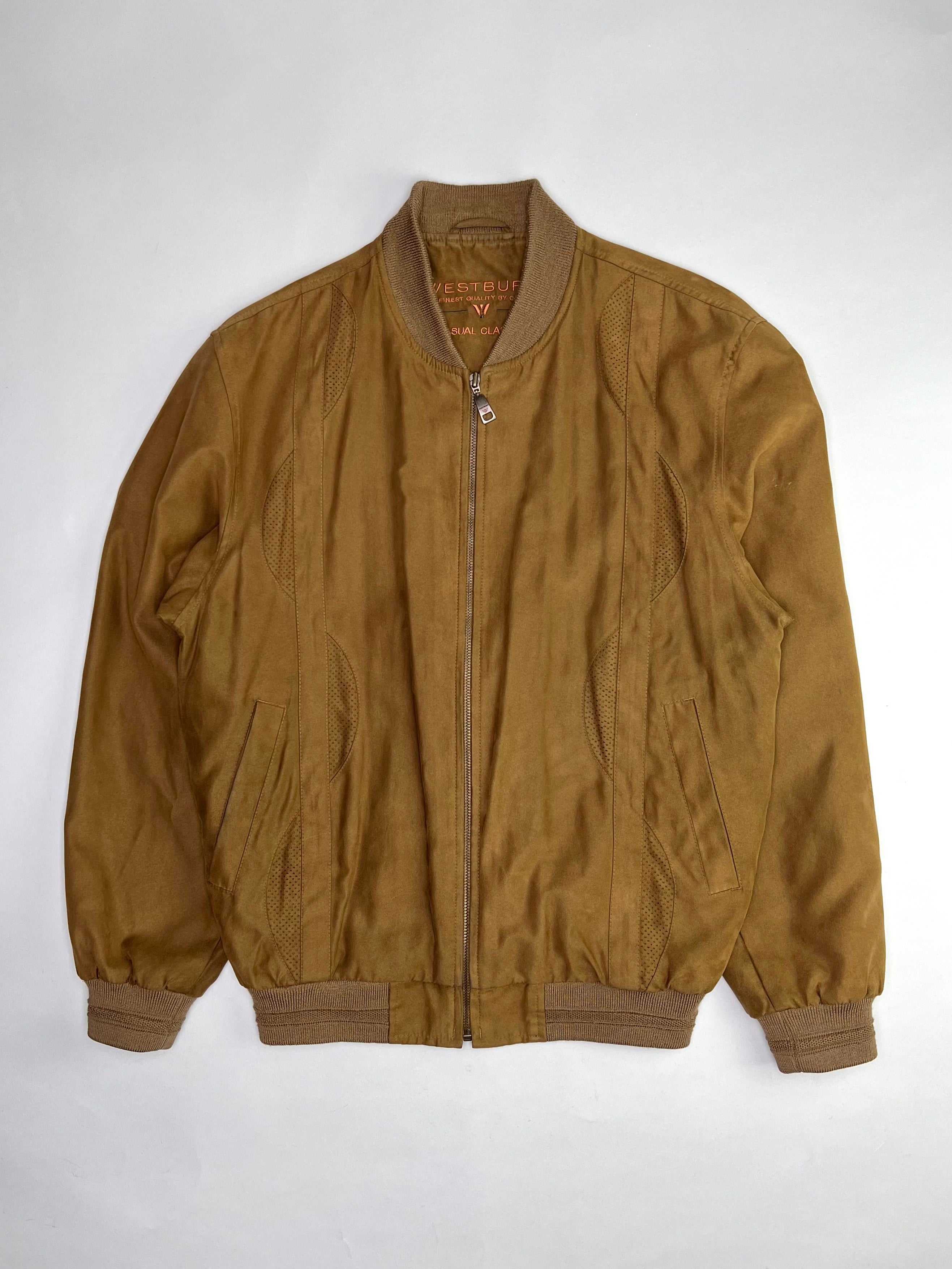 VINTAGE SUEDE BOMBER LEATHER JACKET BROWN - S/M