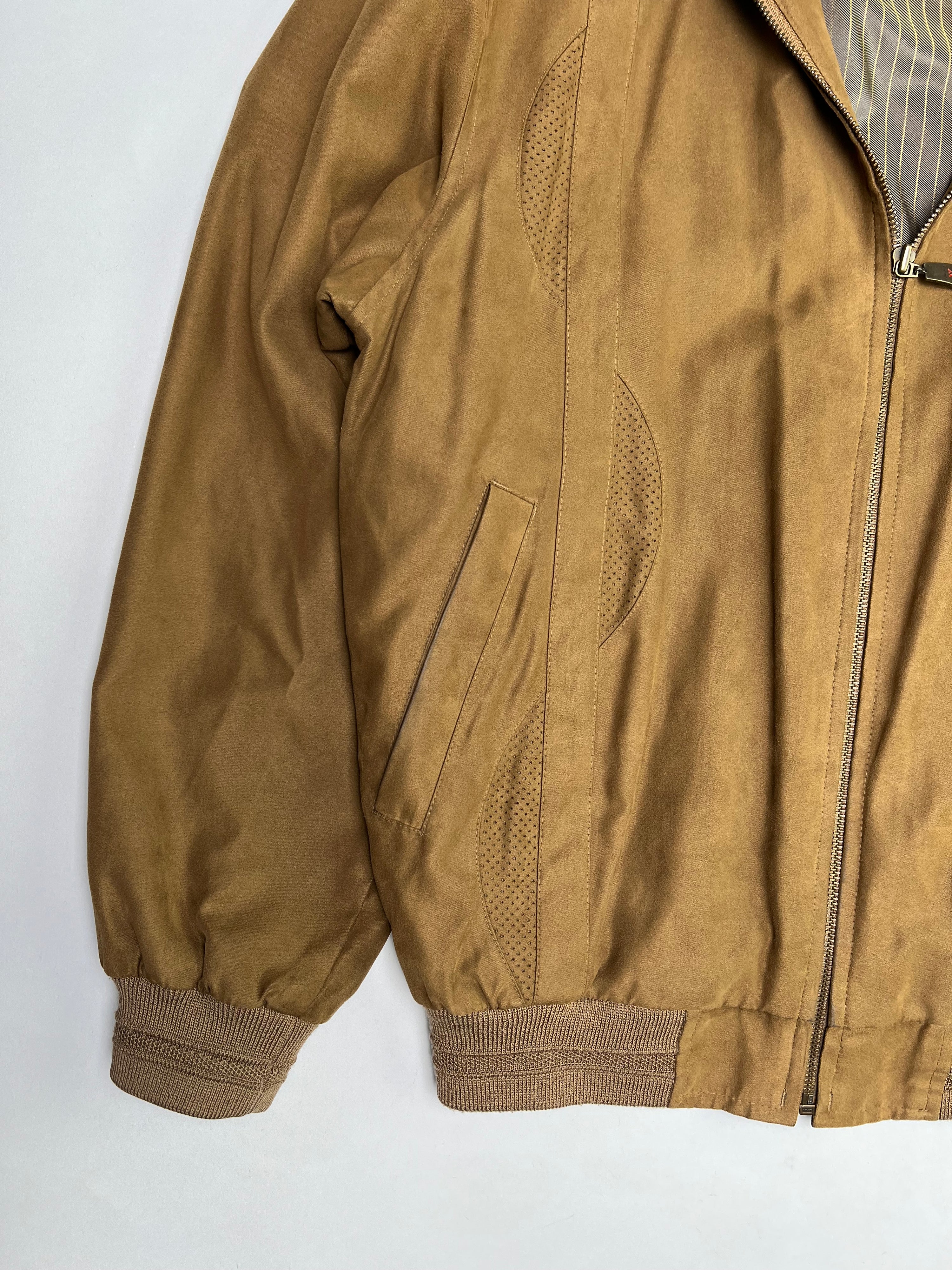 VINTAGE SUEDE BOMBER LEATHER JACKET BROWN - S/M