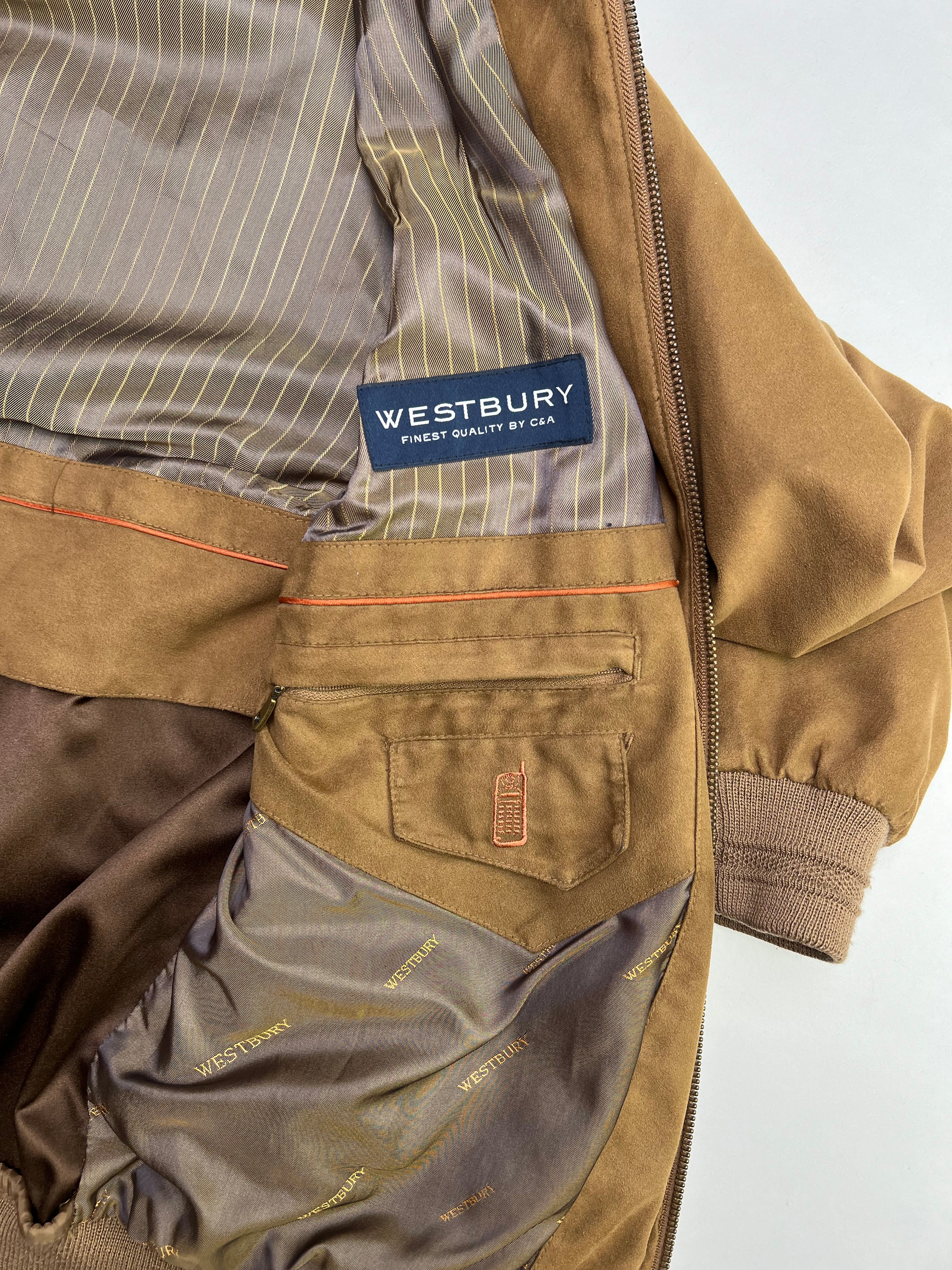 VINTAGE SUEDE BOMBER LEATHER JACKET BROWN - S/M