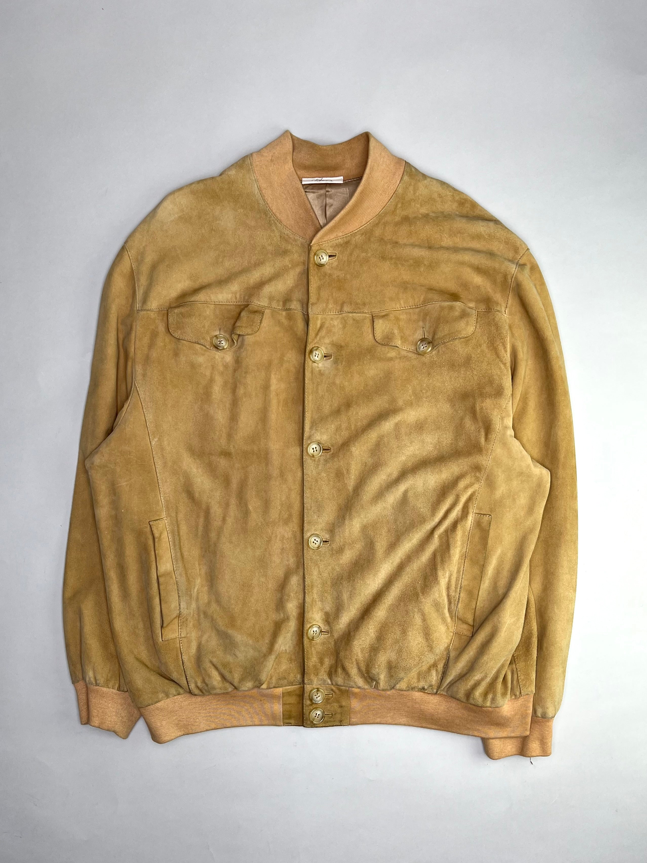 VINTAGE SUEDE BOMBER LEATHER JACKET LIGHT BROWN - L/XL