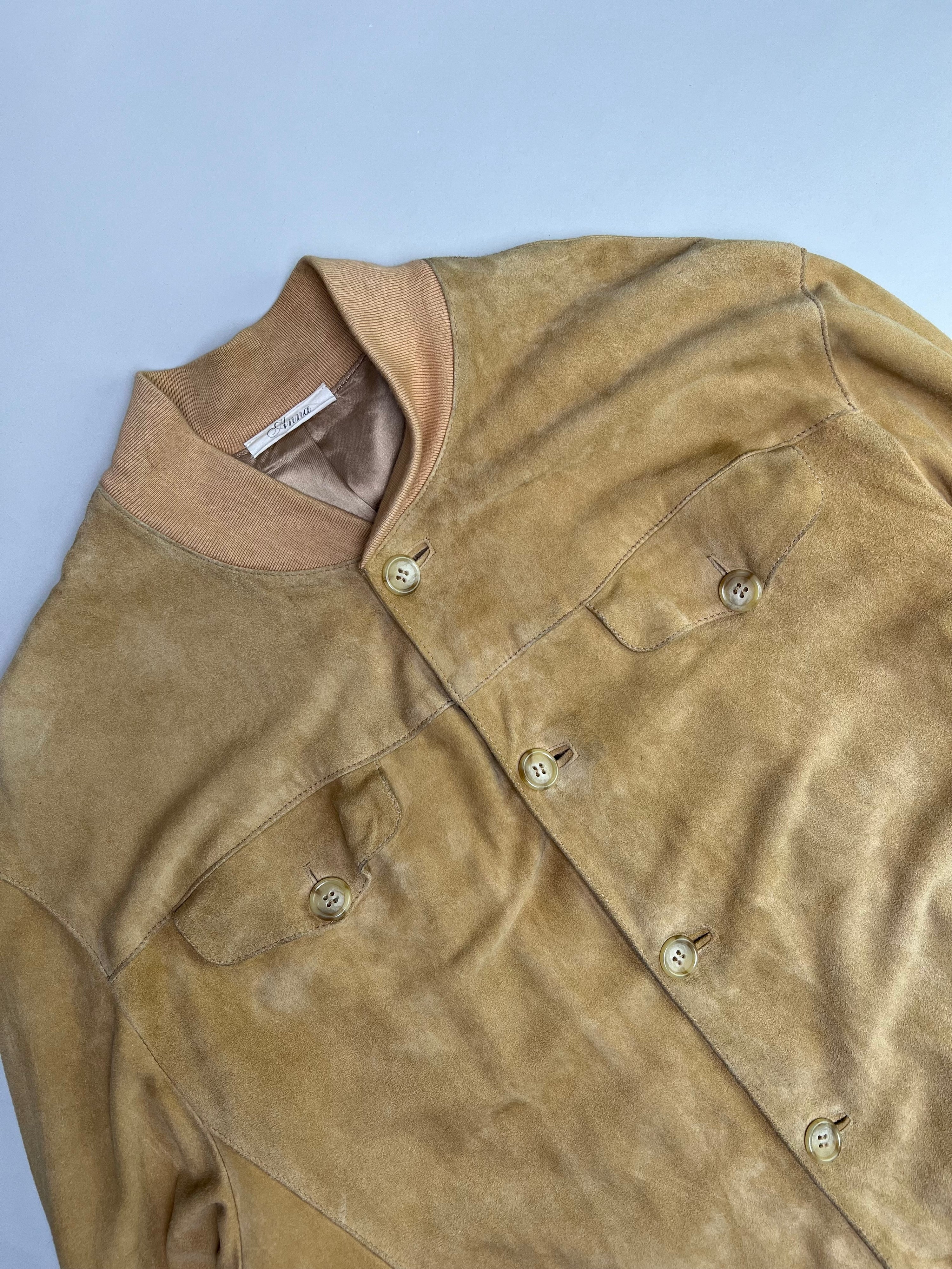VINTAGE SUEDE BOMBER LEATHER JACKET LIGHT BROWN - L/XL
