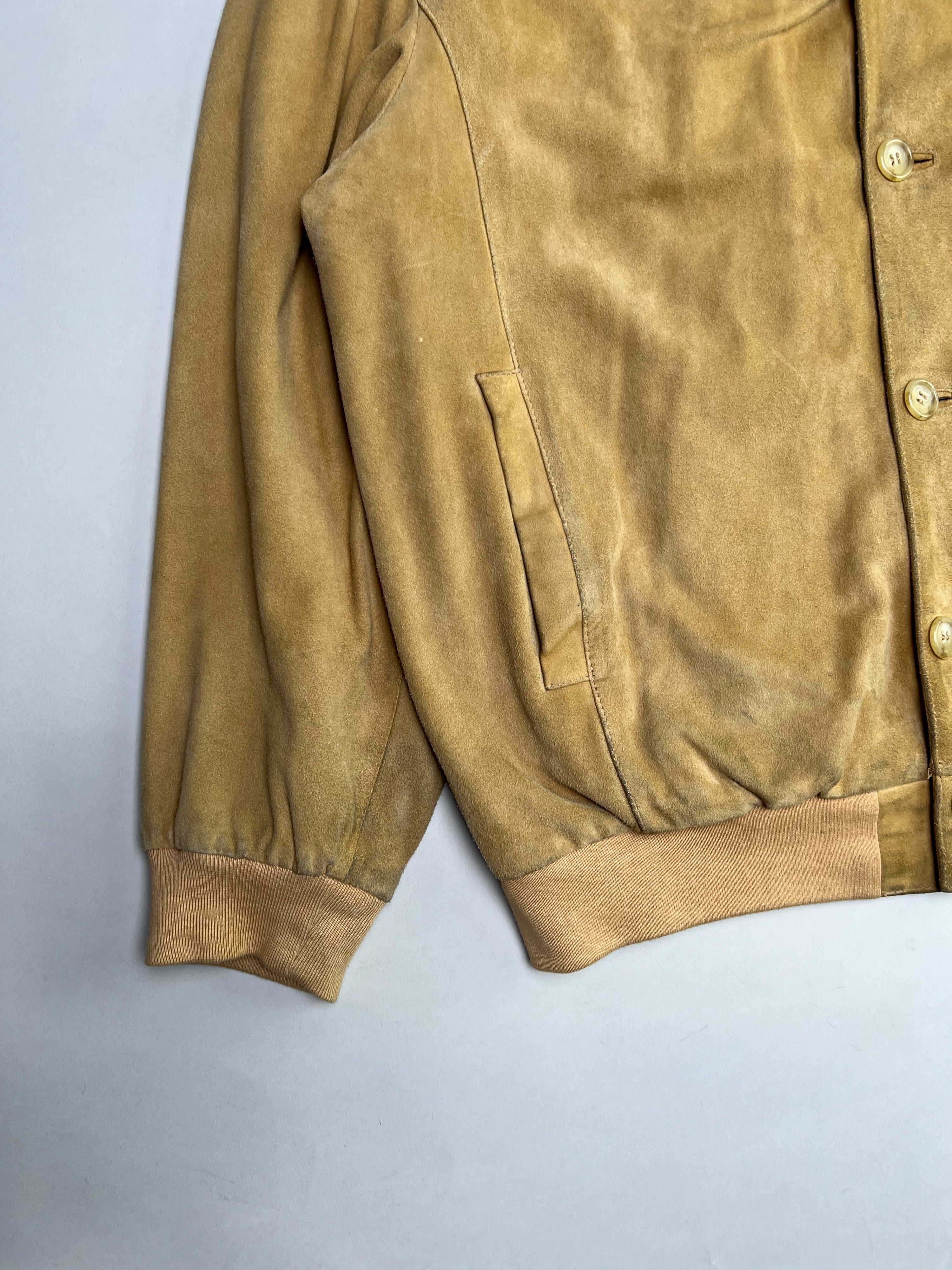 VINTAGE SUEDE BOMBER LEATHER JACKET LIGHT BROWN - L/XL