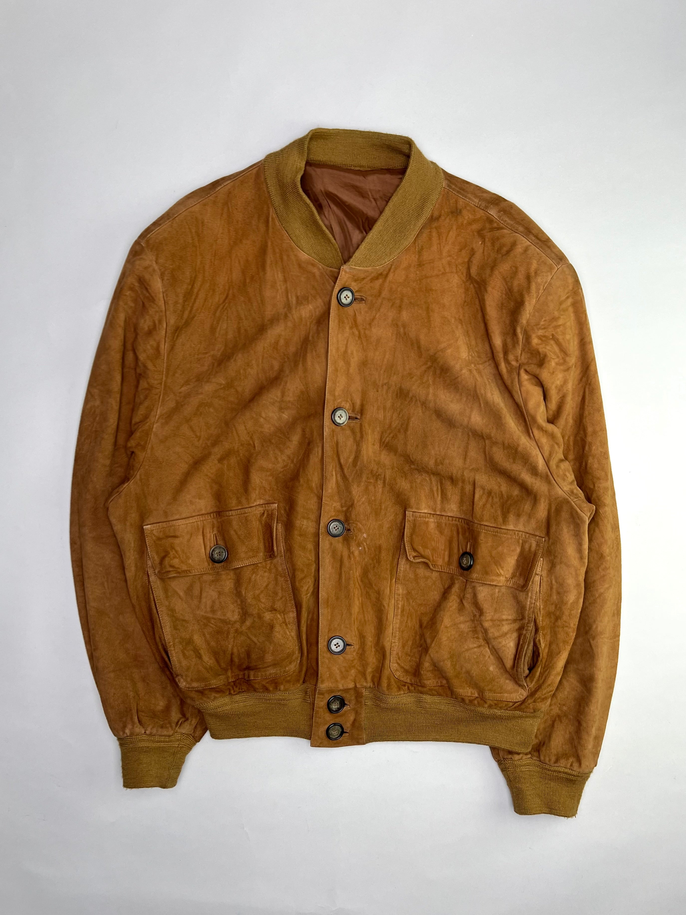VINTAGE SUEDE BOMBER LEATHER JACKET BROWN - L/XL