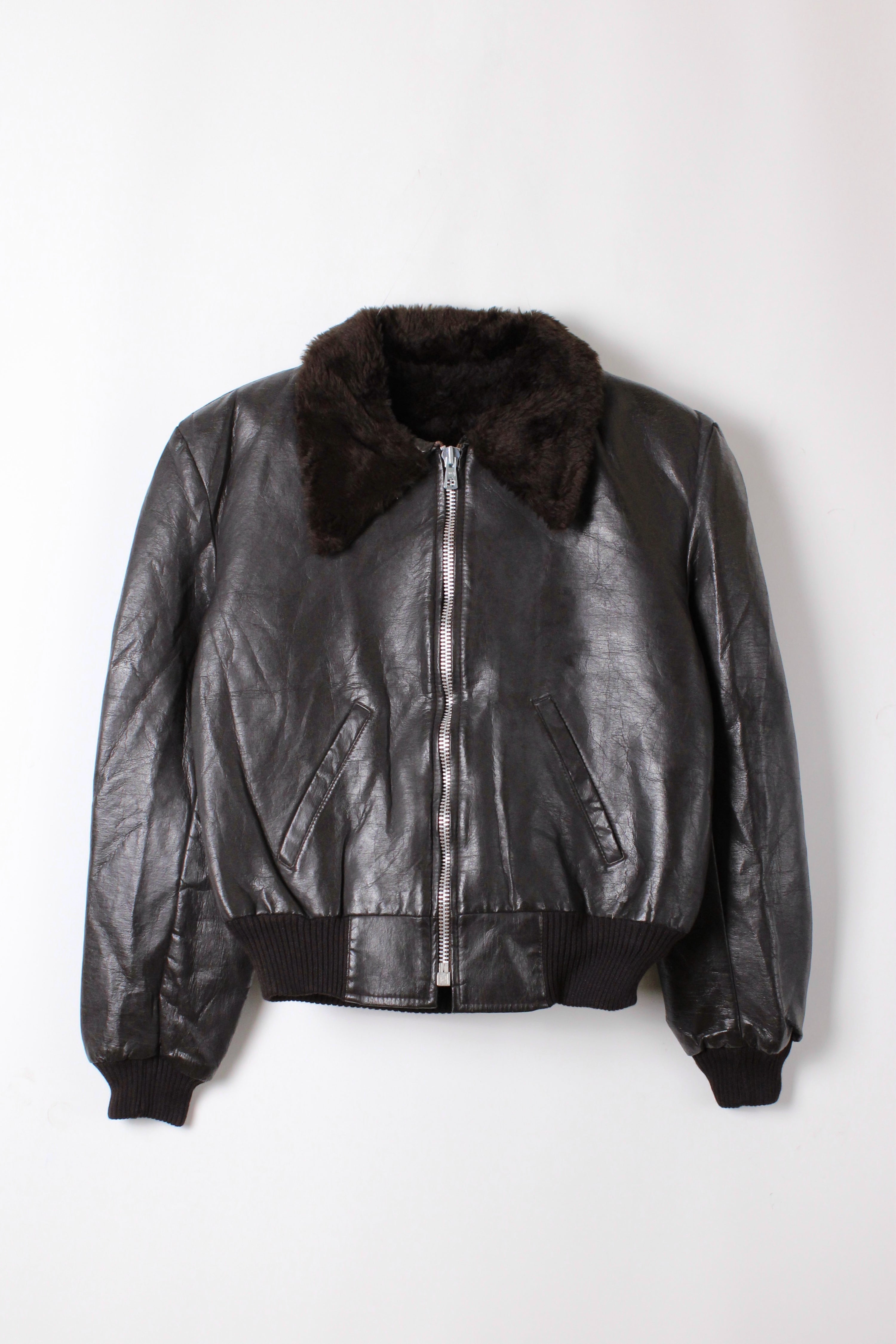 VINTAGE 1970S AVIATOR LEATHER JACKET SHEARLING COLLAR BROWN - S/M