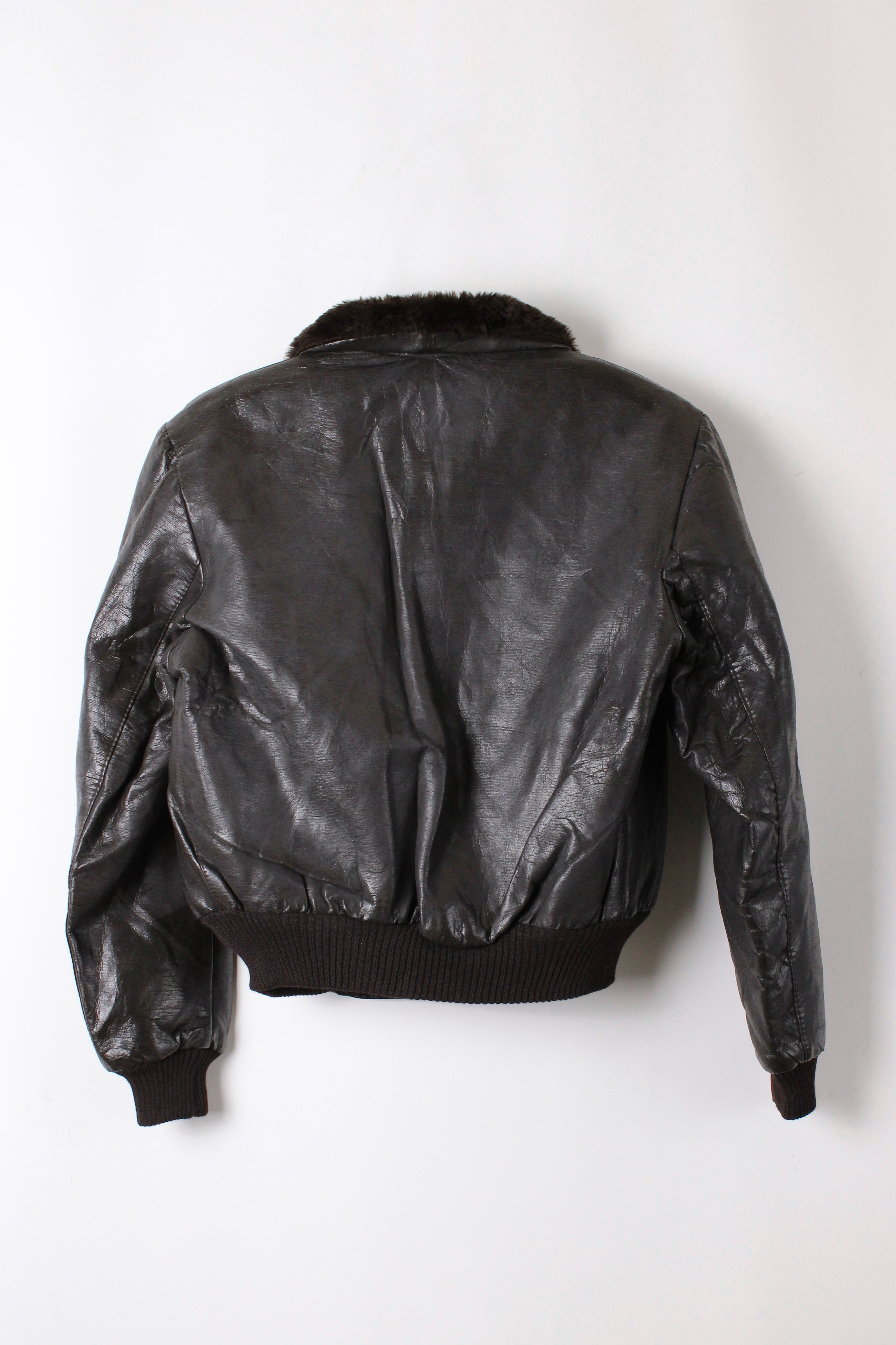 VINTAGE 1970S AVIATOR LEATHER JACKET SHEARLING COLLAR BROWN - S/M