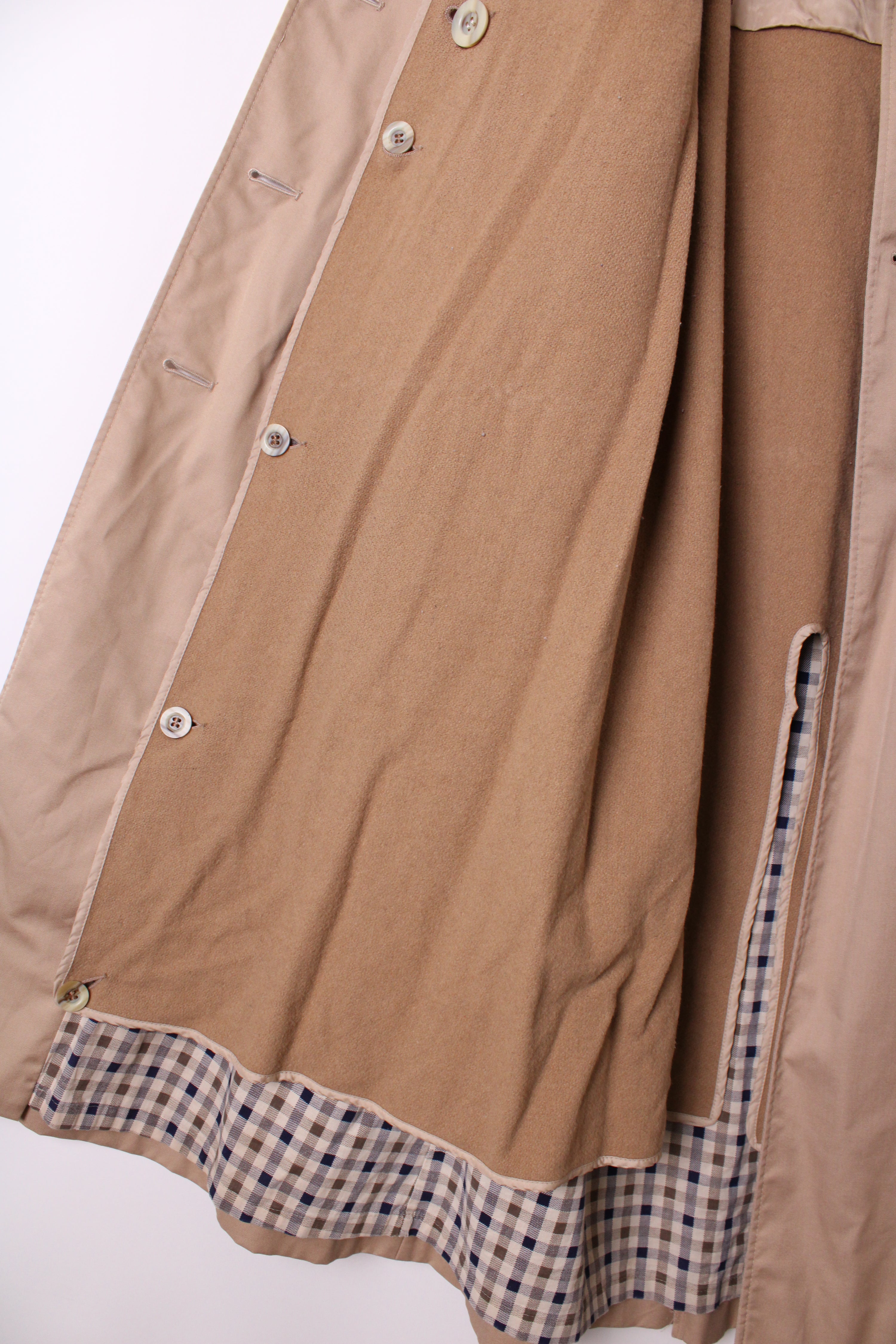 AQUASCUTUM DOUBLE BREAST TRENCH COAT BEIGE WOOL LINING - XS/S