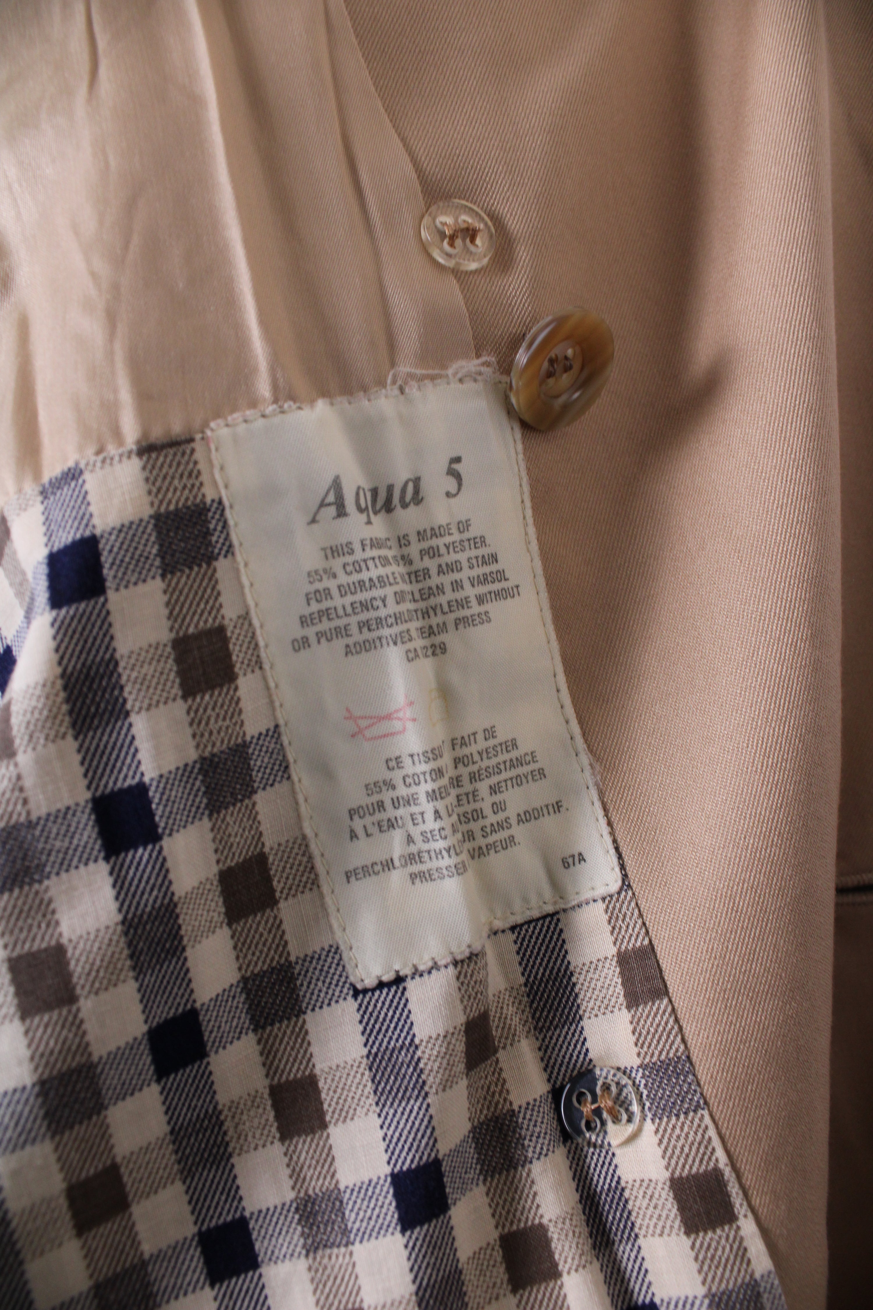 AQUASCUTUM DOUBLE BREAST TRENCH COAT BEIGE WOOL LINING - XS/S