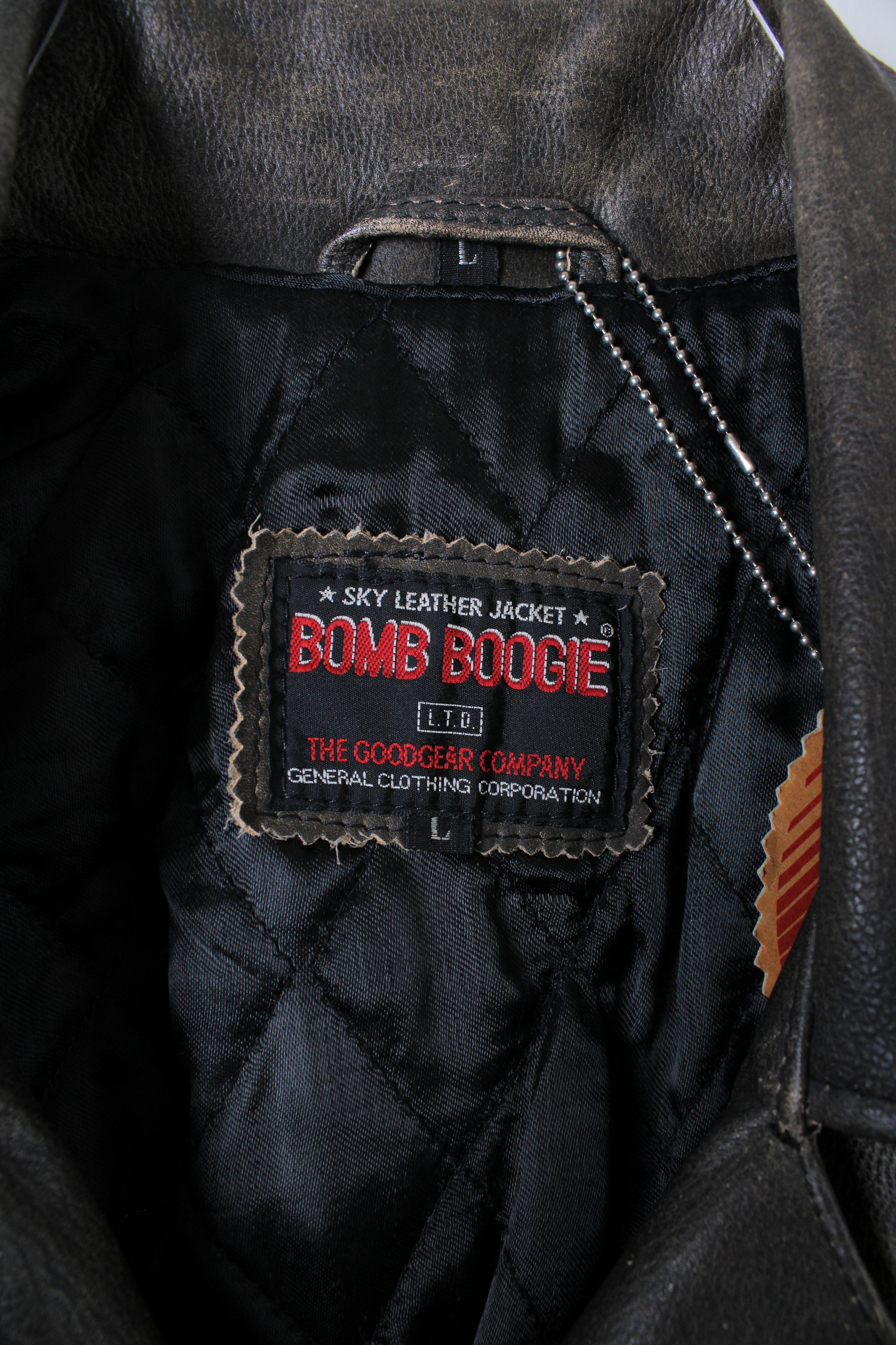 BOMB BOOGIE LEATHER BIKER JACKET FADED BROWN - L