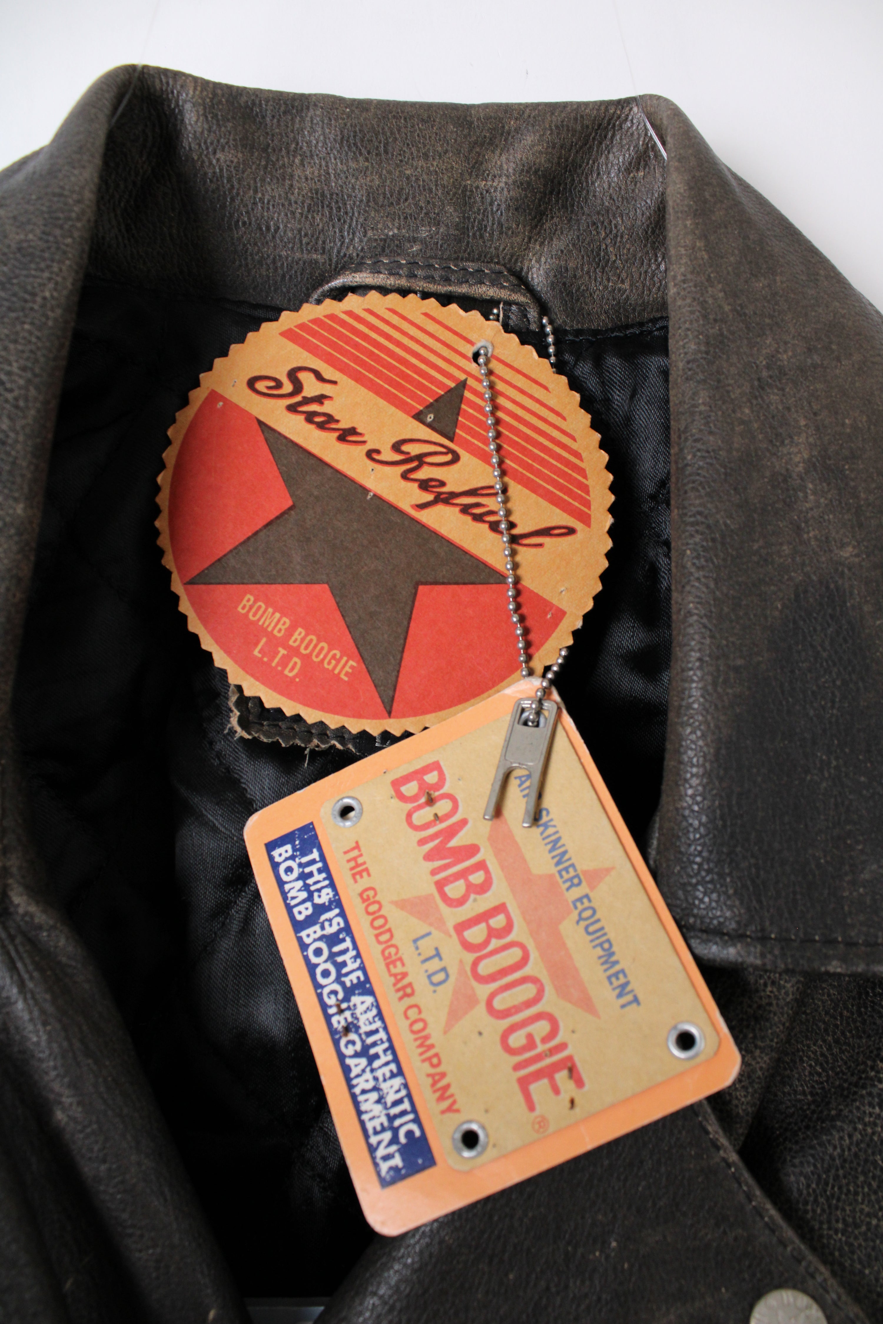 BOMB BOOGIE LEATHER BIKER JACKET FADED BROWN - L