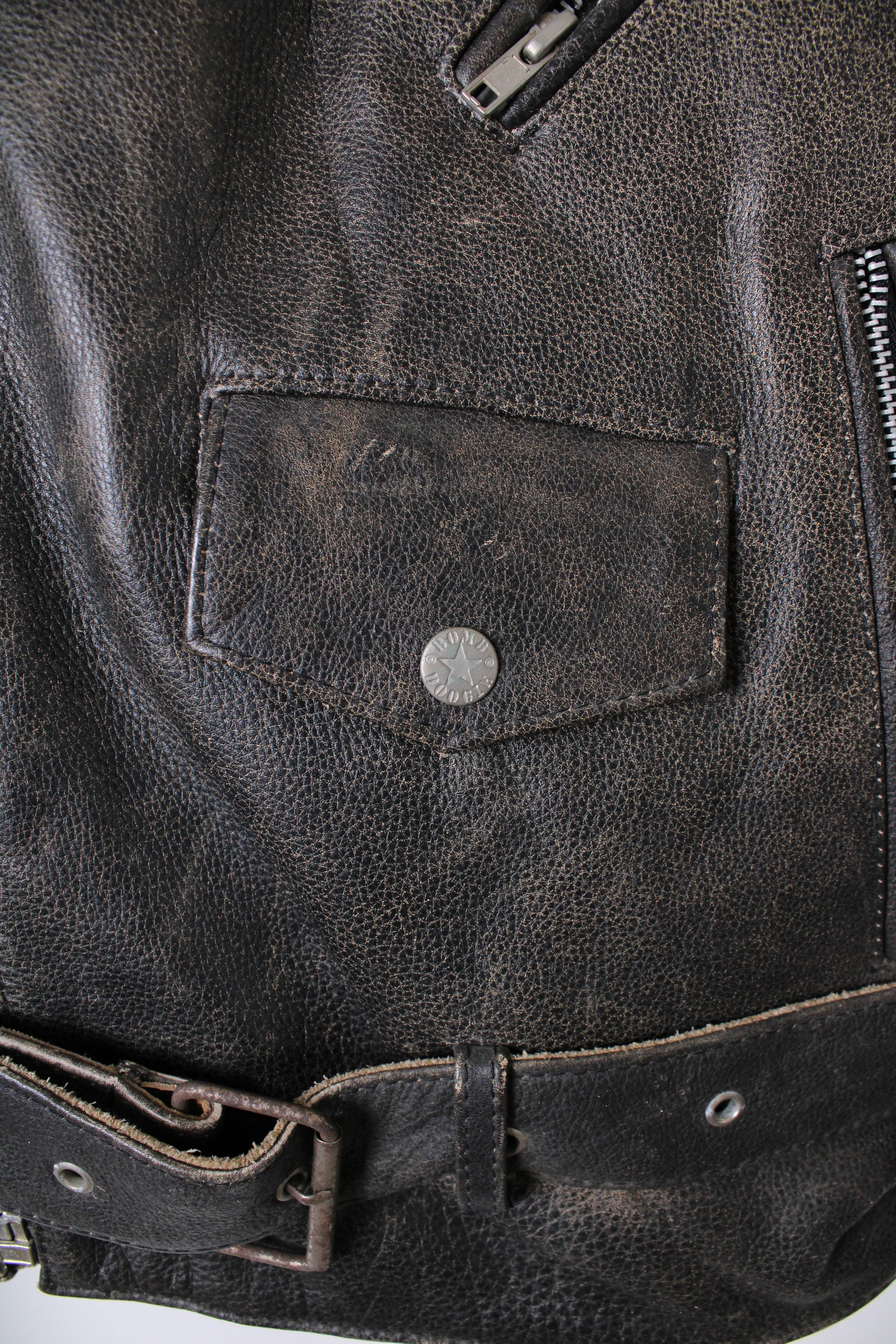 BOMB BOOGIE LEATHER BIKER JACKET FADED BROWN - L