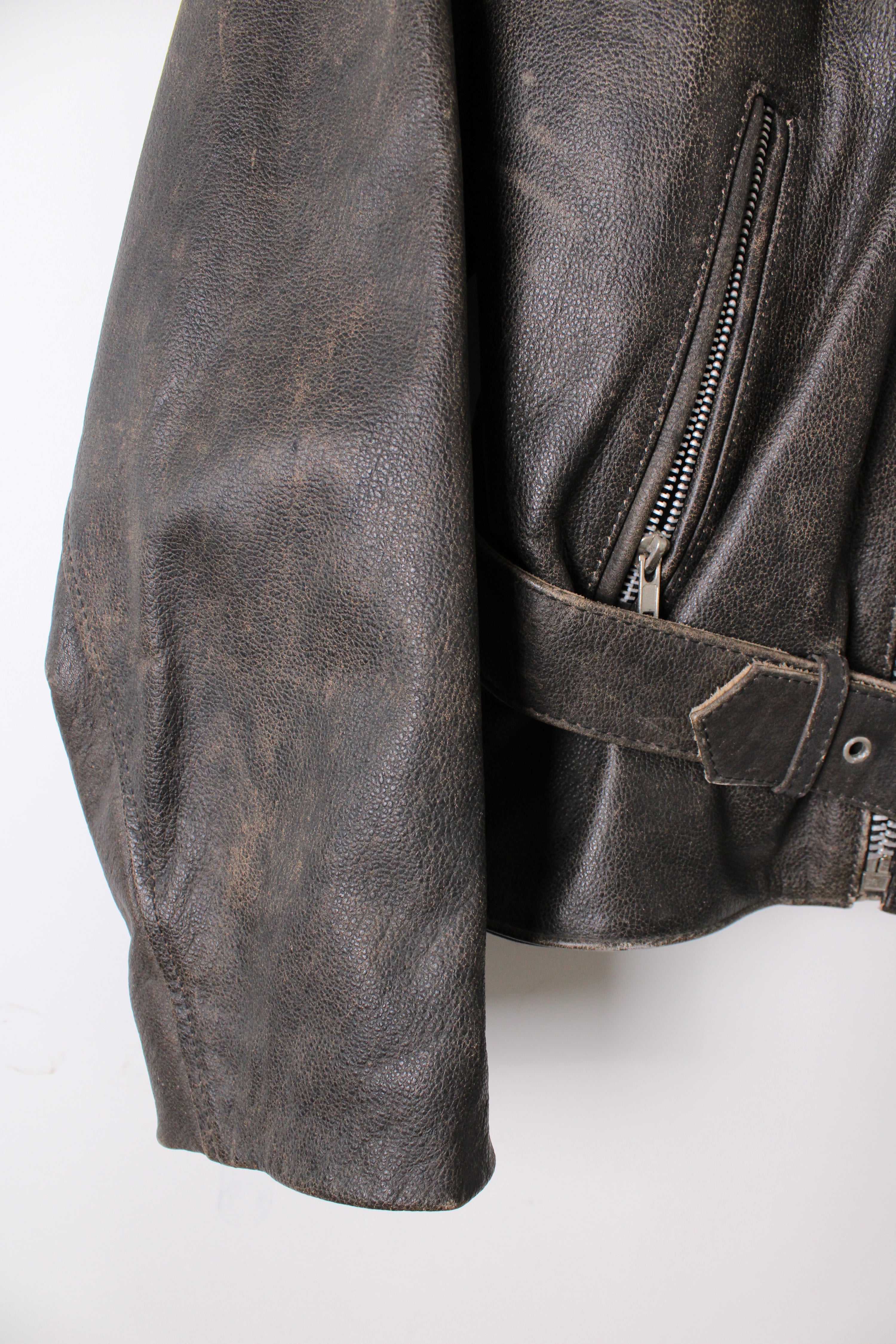 BOMB BOOGIE LEATHER BIKER JACKET FADED BROWN - L