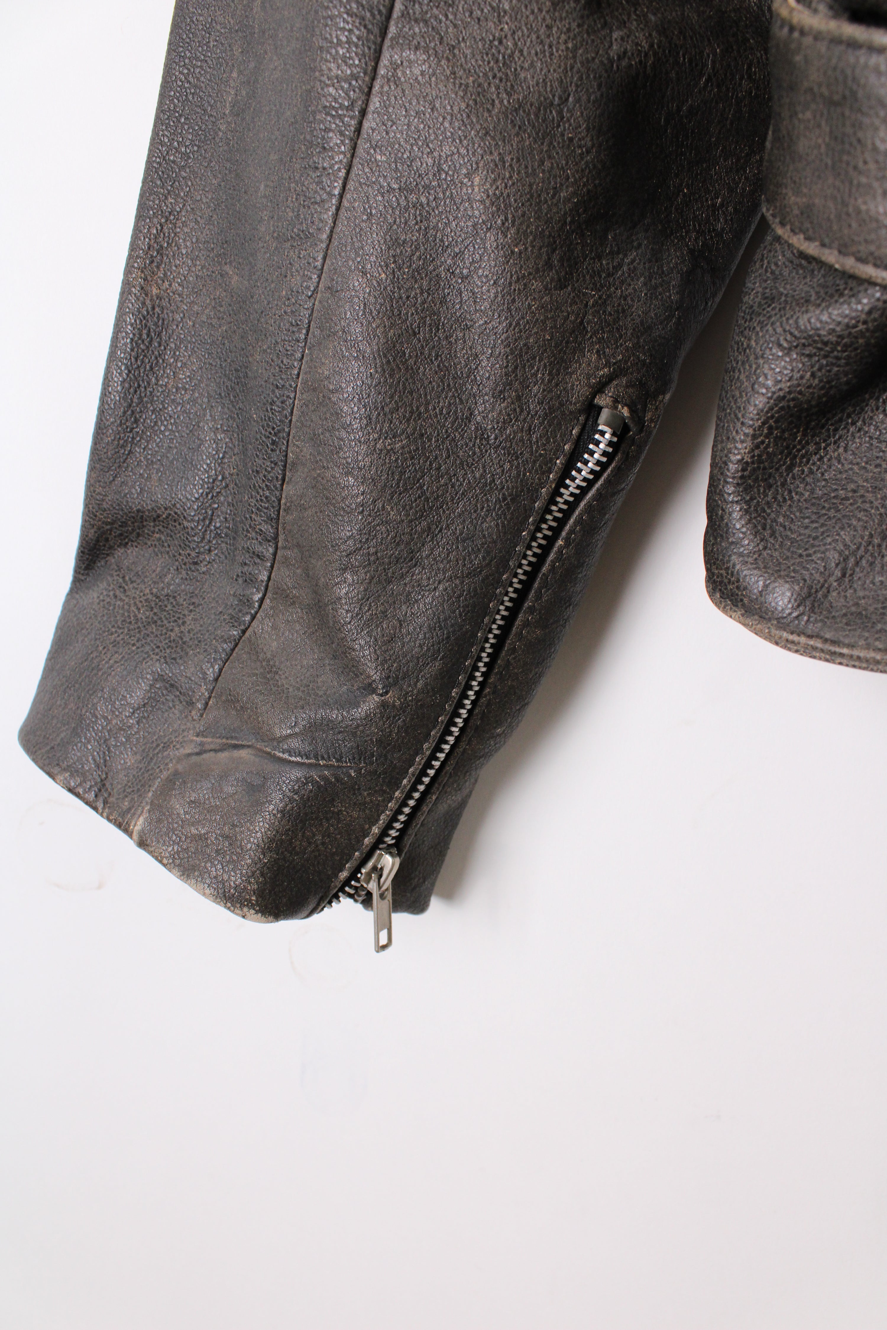 BOMB BOOGIE LEATHER BIKER JACKET FADED BROWN - L