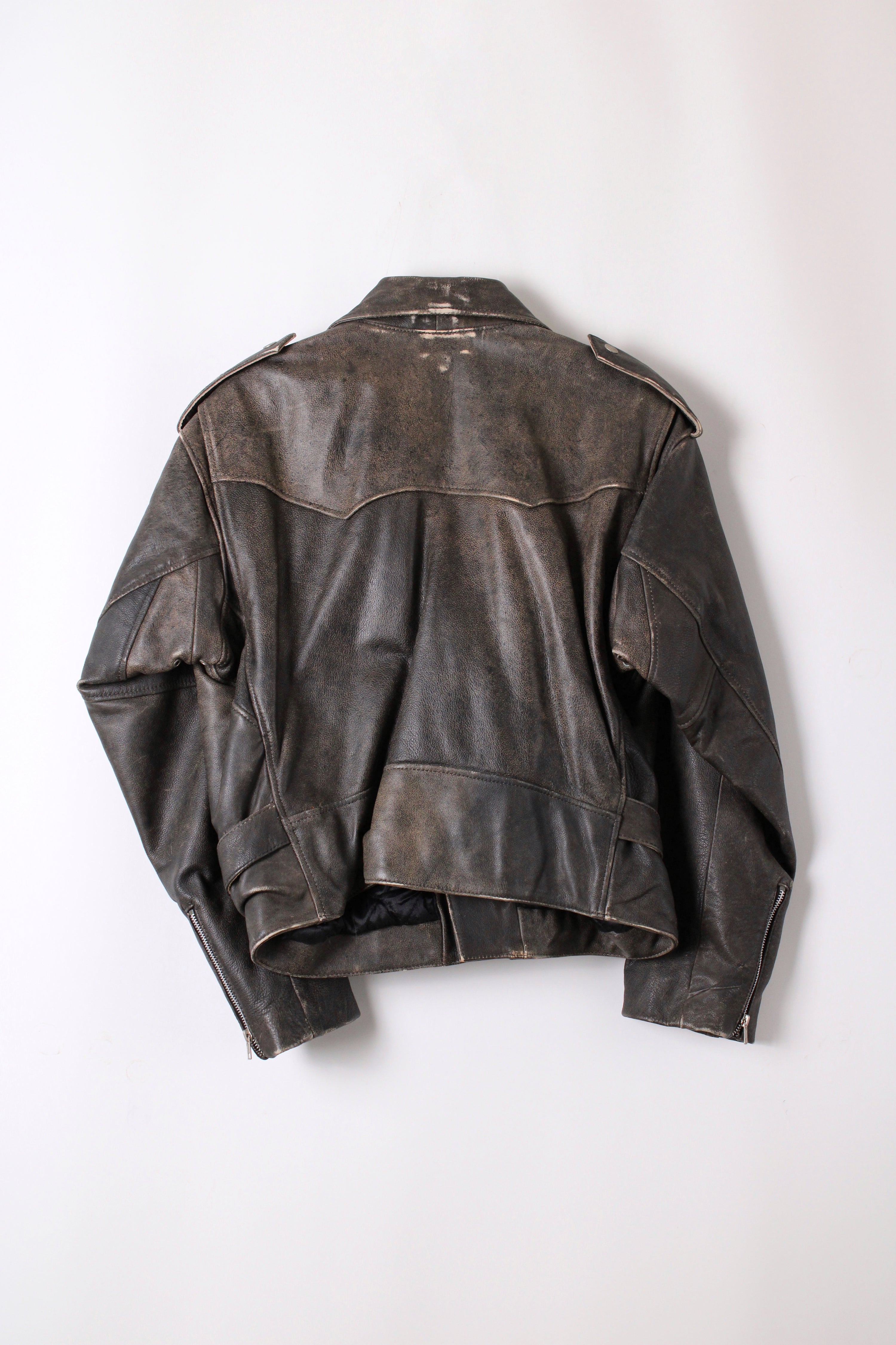 BOMB BOOGIE LEATHER BIKER JACKET FADED BROWN - L