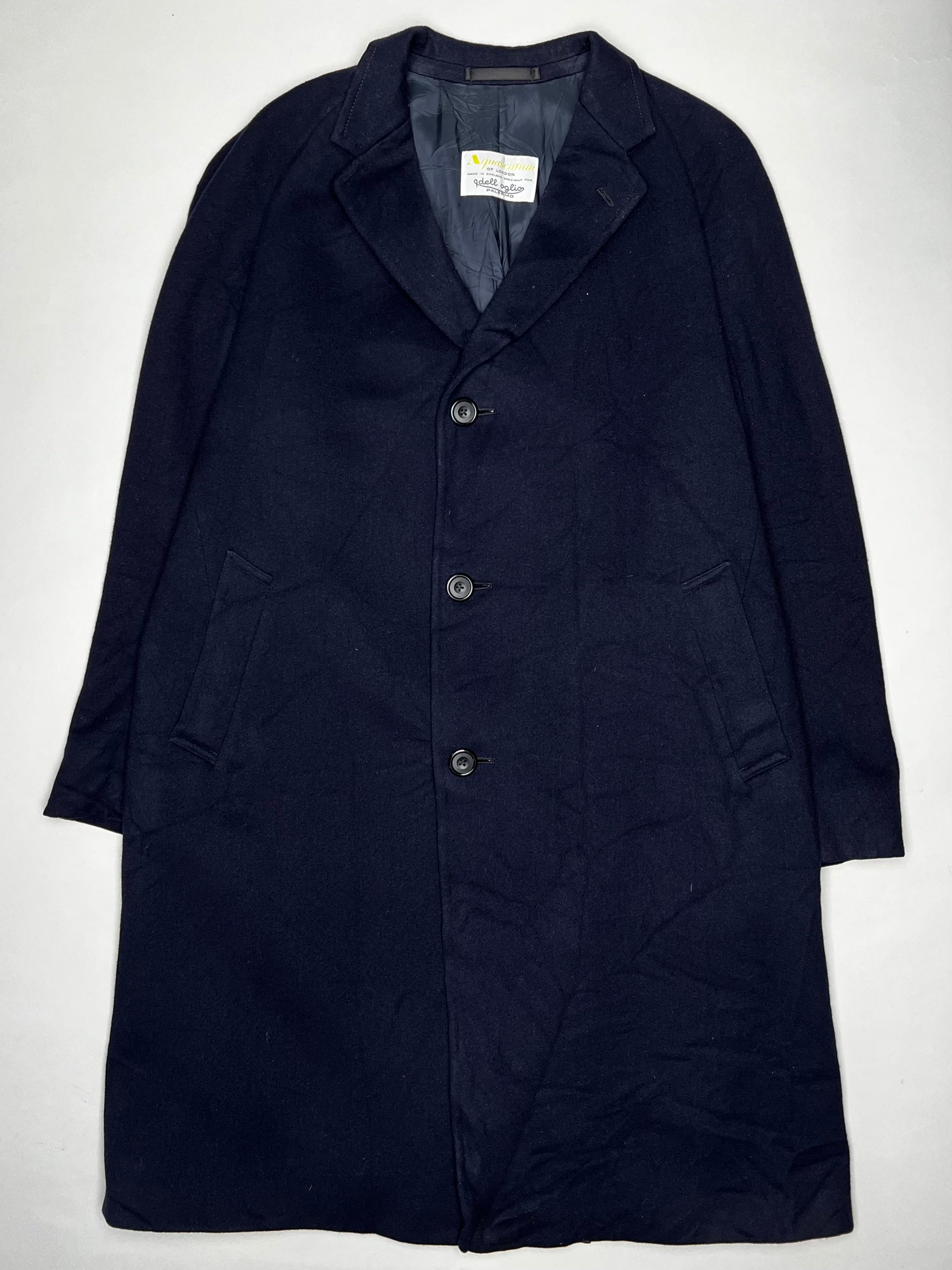 AQUASCUTUM VINTAGE WOOL COAT NAVY BLUE - L/XL