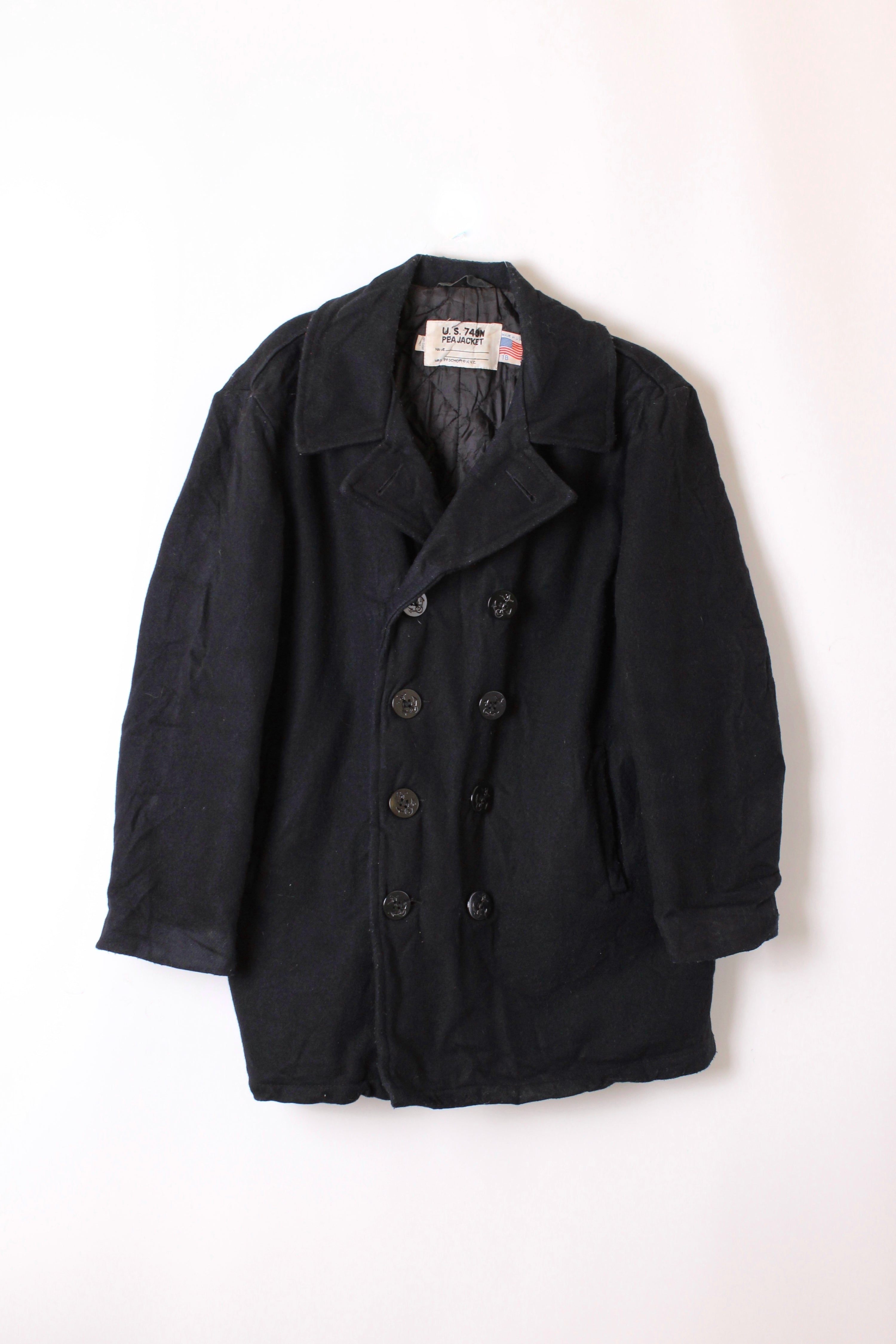 US NAVY VINTAGE SCHOTT PEA COAT NAVY BLUE - M/L