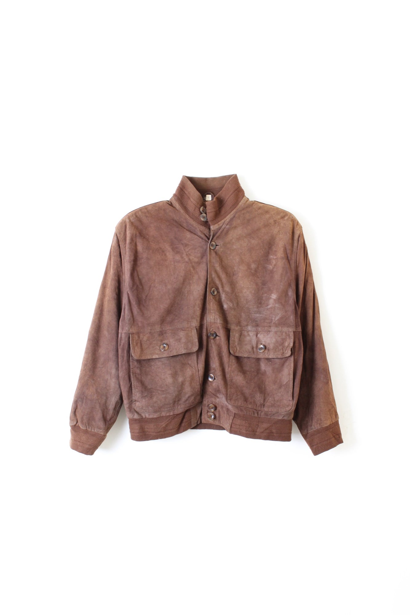 VINTAGE SUEDE HARRINGTON BOMBER LEATHER JACKET DARK BROWN - S