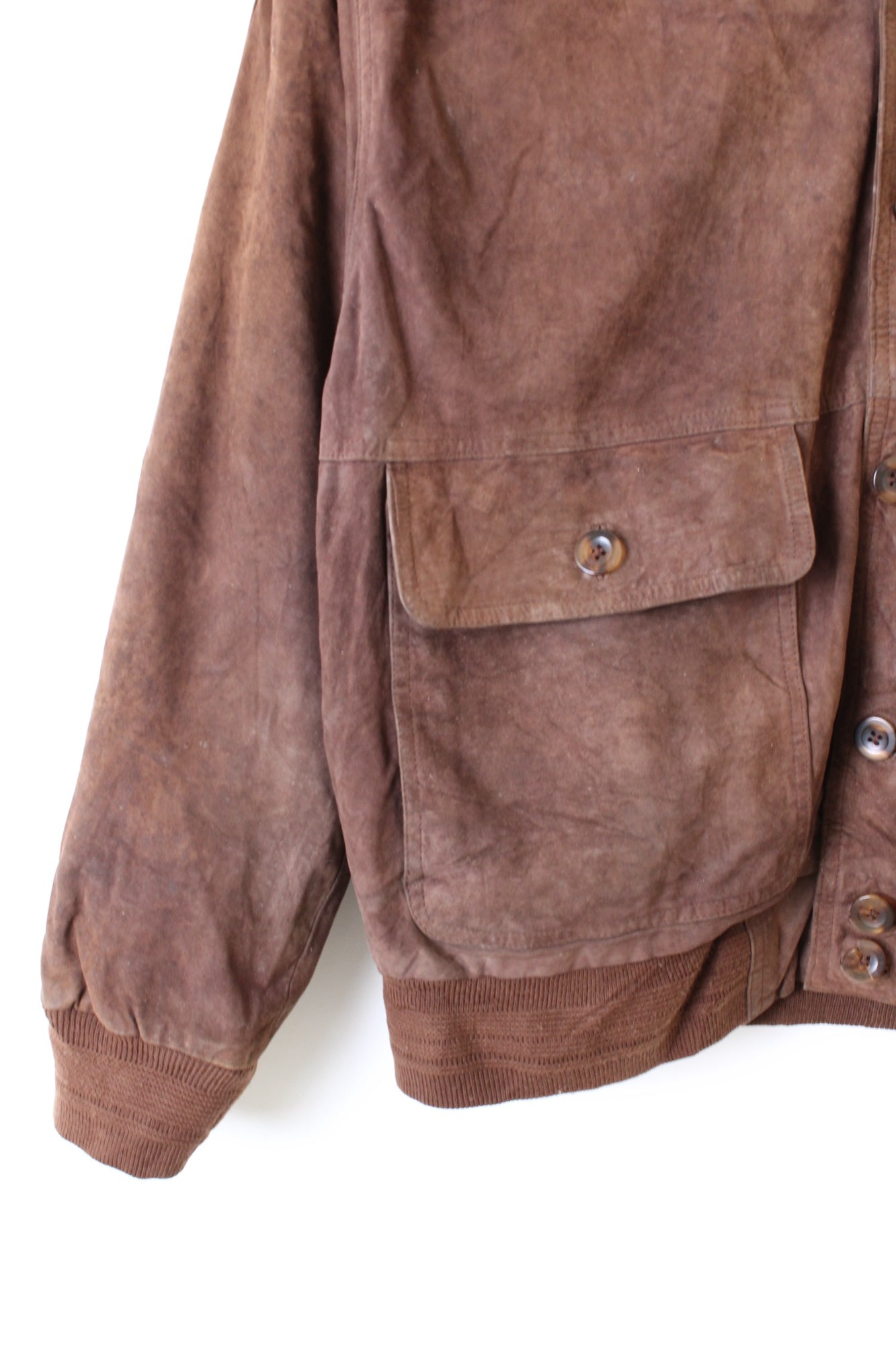 VINTAGE SUEDE HARRINGTON BOMBER LEATHER JACKET DARK BROWN - S