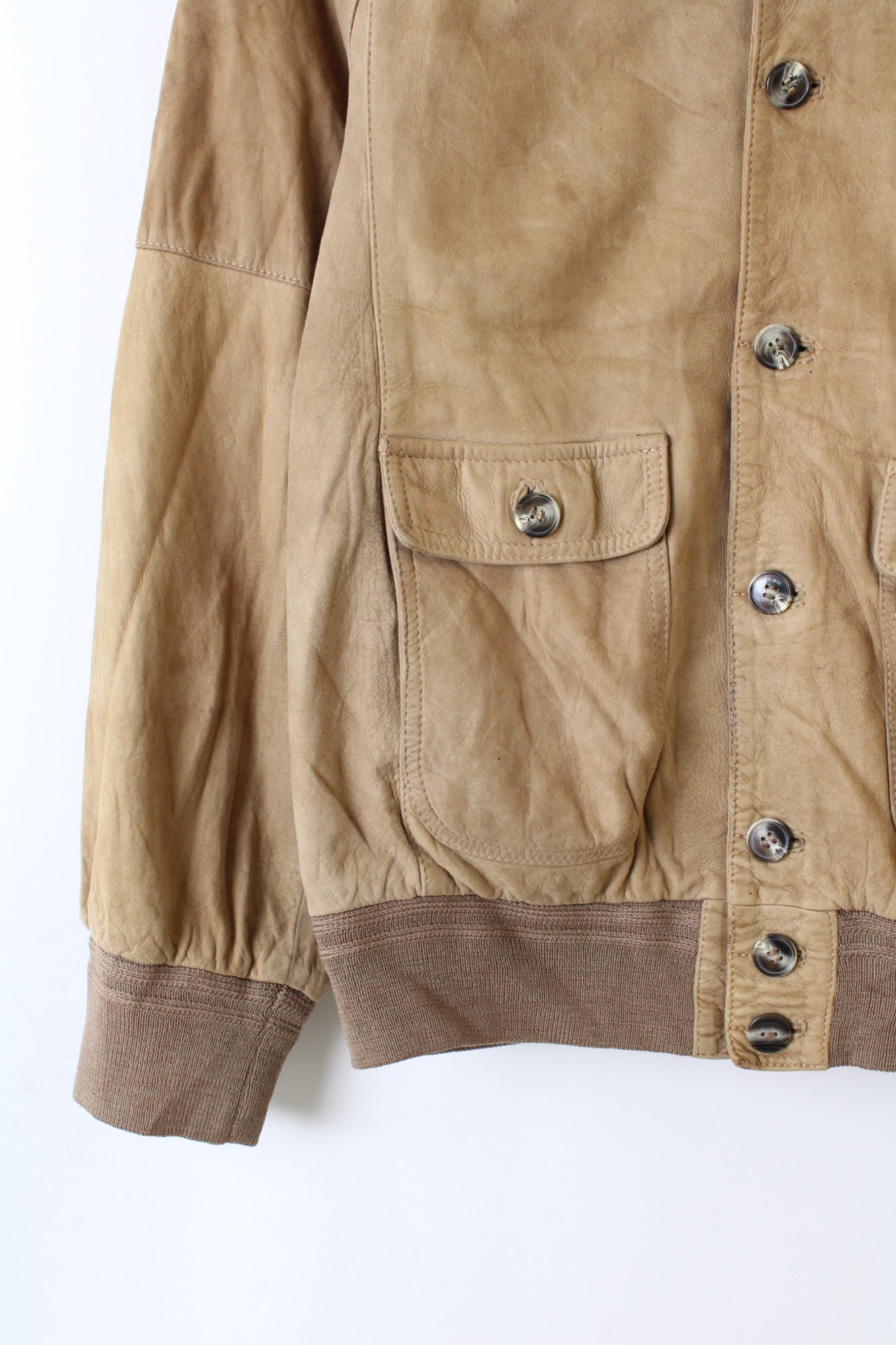 VINTAGE SUEDE HARRINGTON BOMBER LEATHER JACKET BEIGE - L/XL