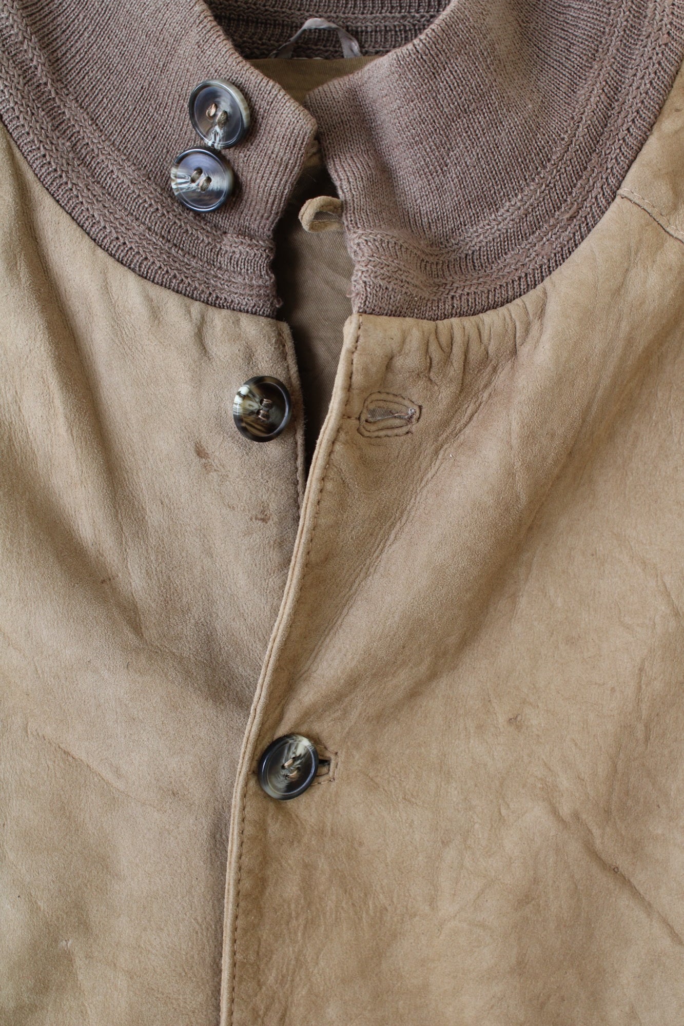 VINTAGE SUEDE HARRINGTON BOMBER LEATHER JACKET BEIGE - L/XL
