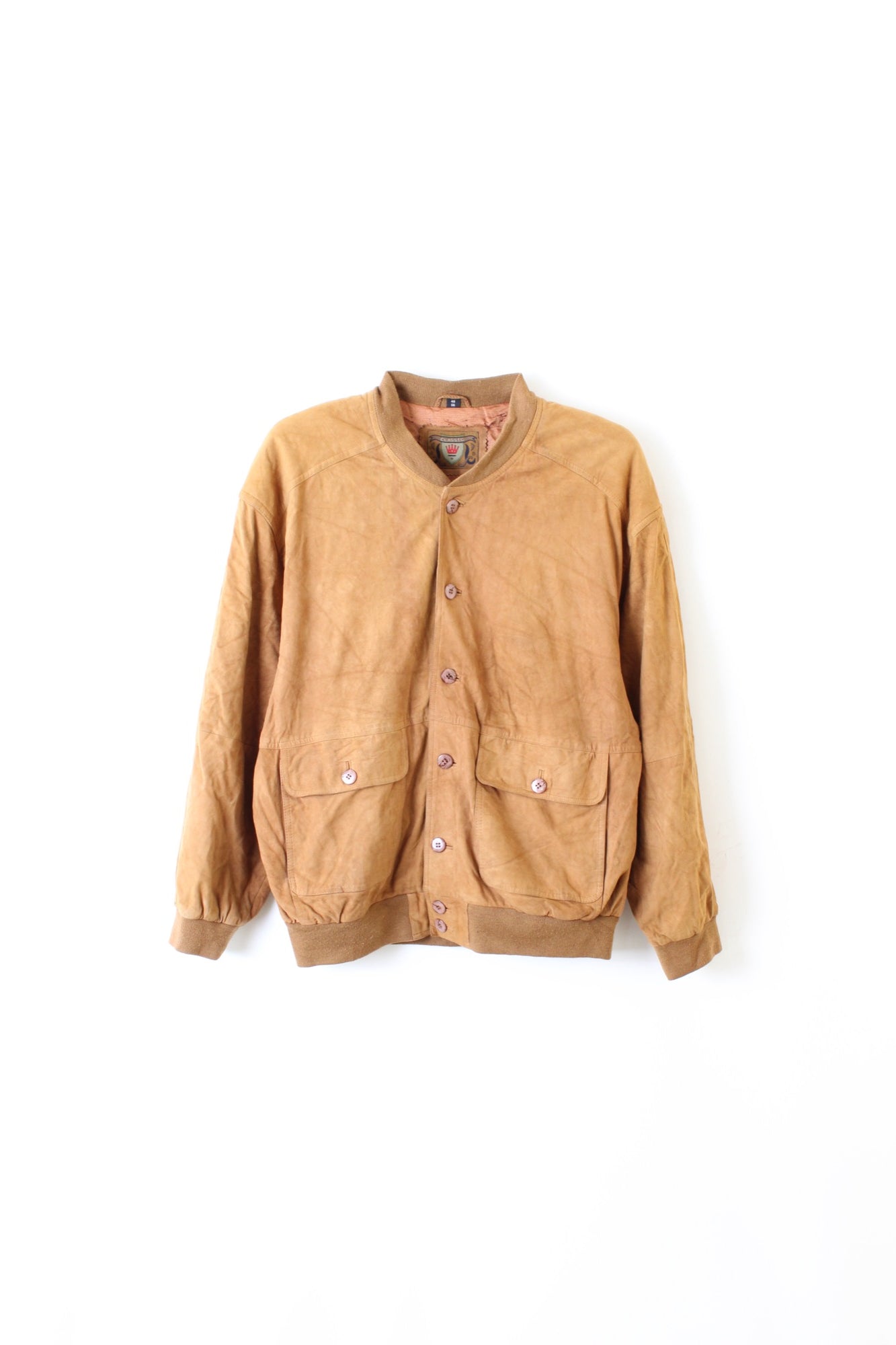 VINTAGE SUEDE BOMBER LEATHER JACKET BROWN - XL