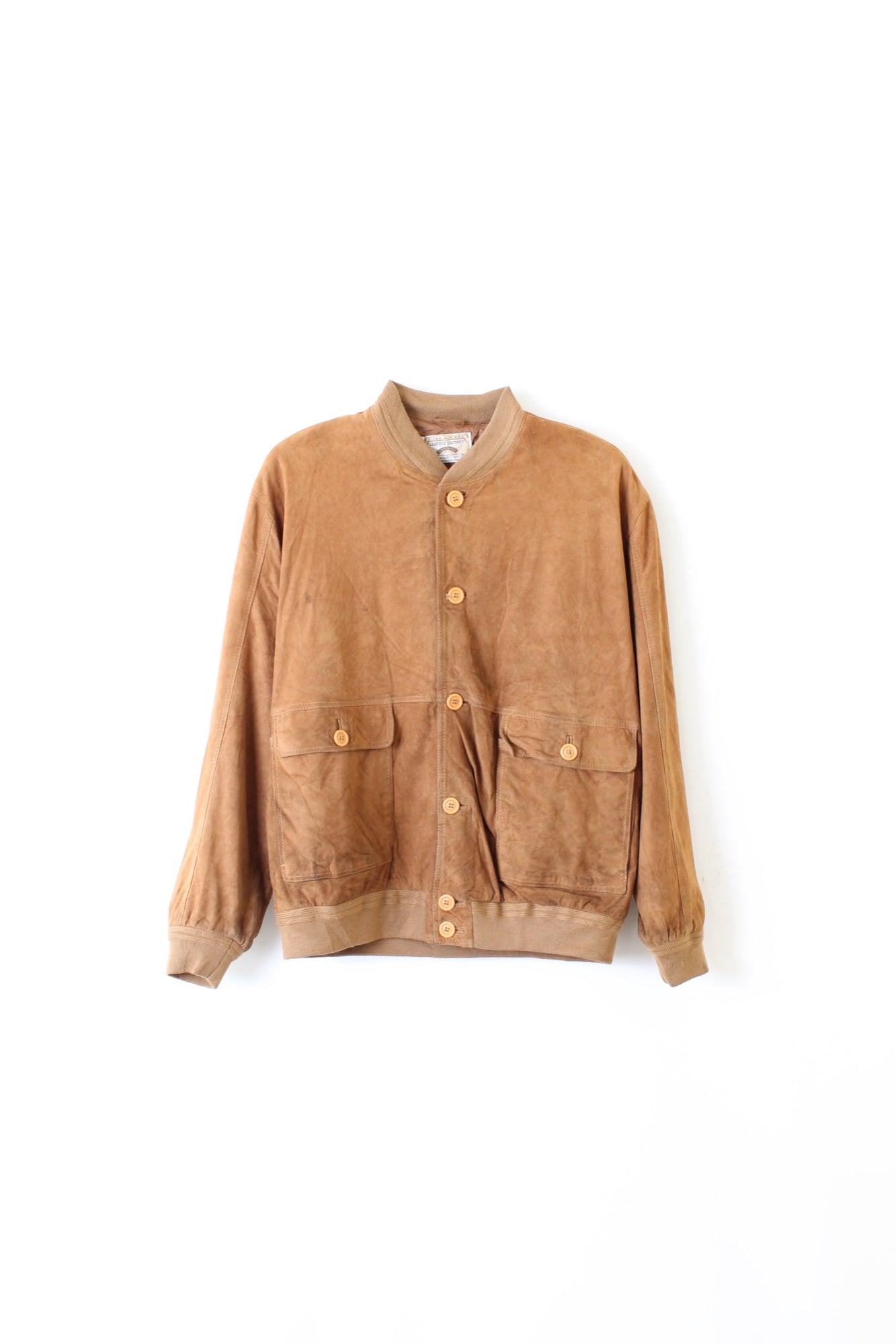VINTAGE SUEDE BOMBER LEATHER JACKET BROWN - L/XL