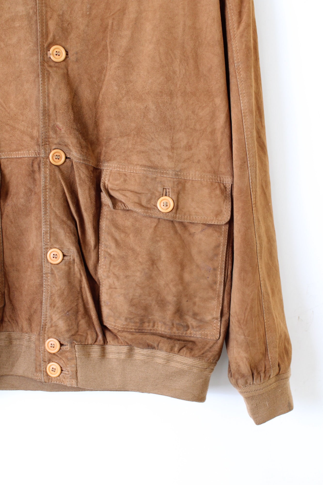 VINTAGE SUEDE BOMBER LEATHER JACKET BROWN - L/XL
