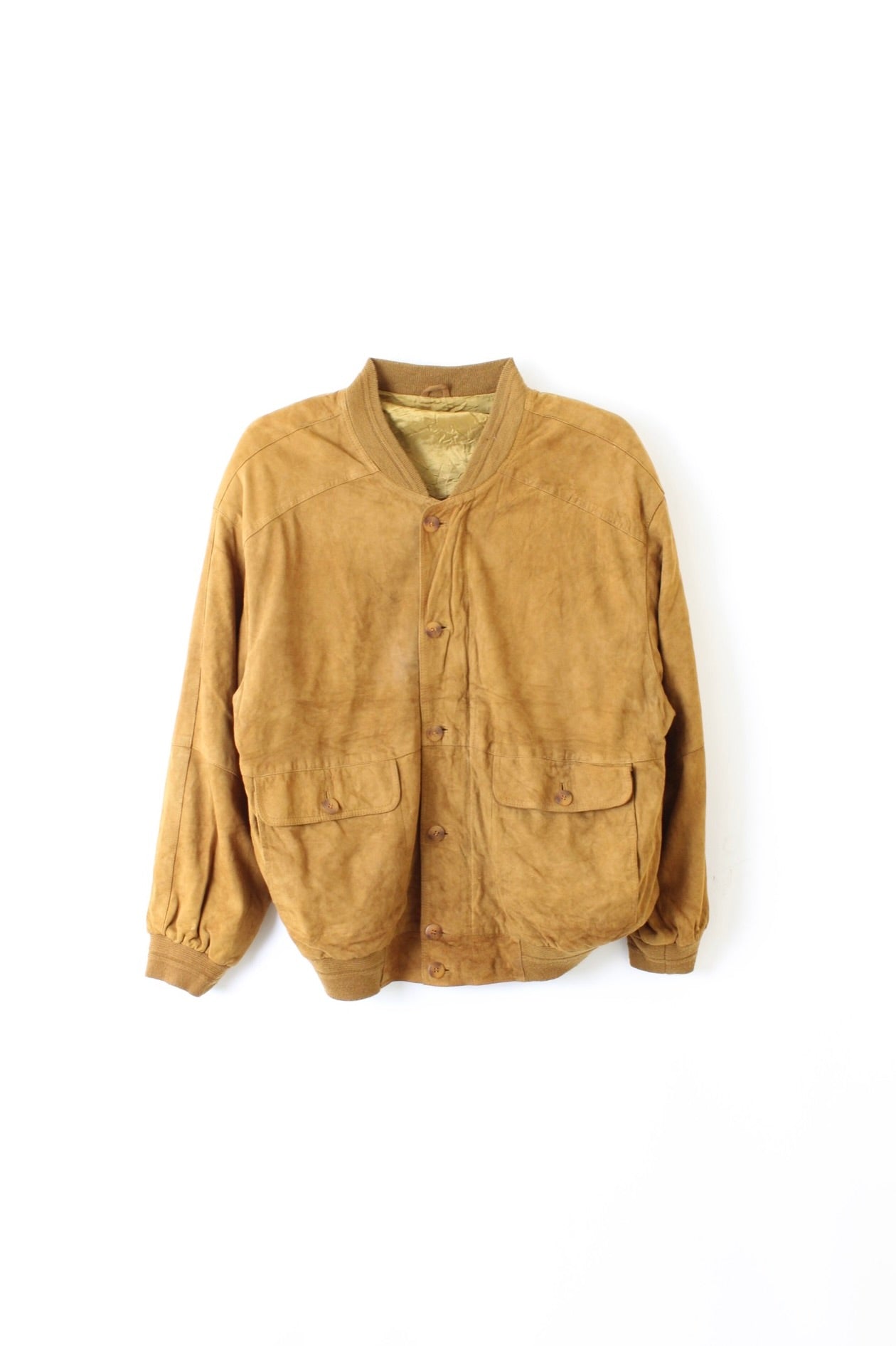 VINTAGE SUEDE BOMBER LEATHER JACKET LIGHT BROWN - L/XL