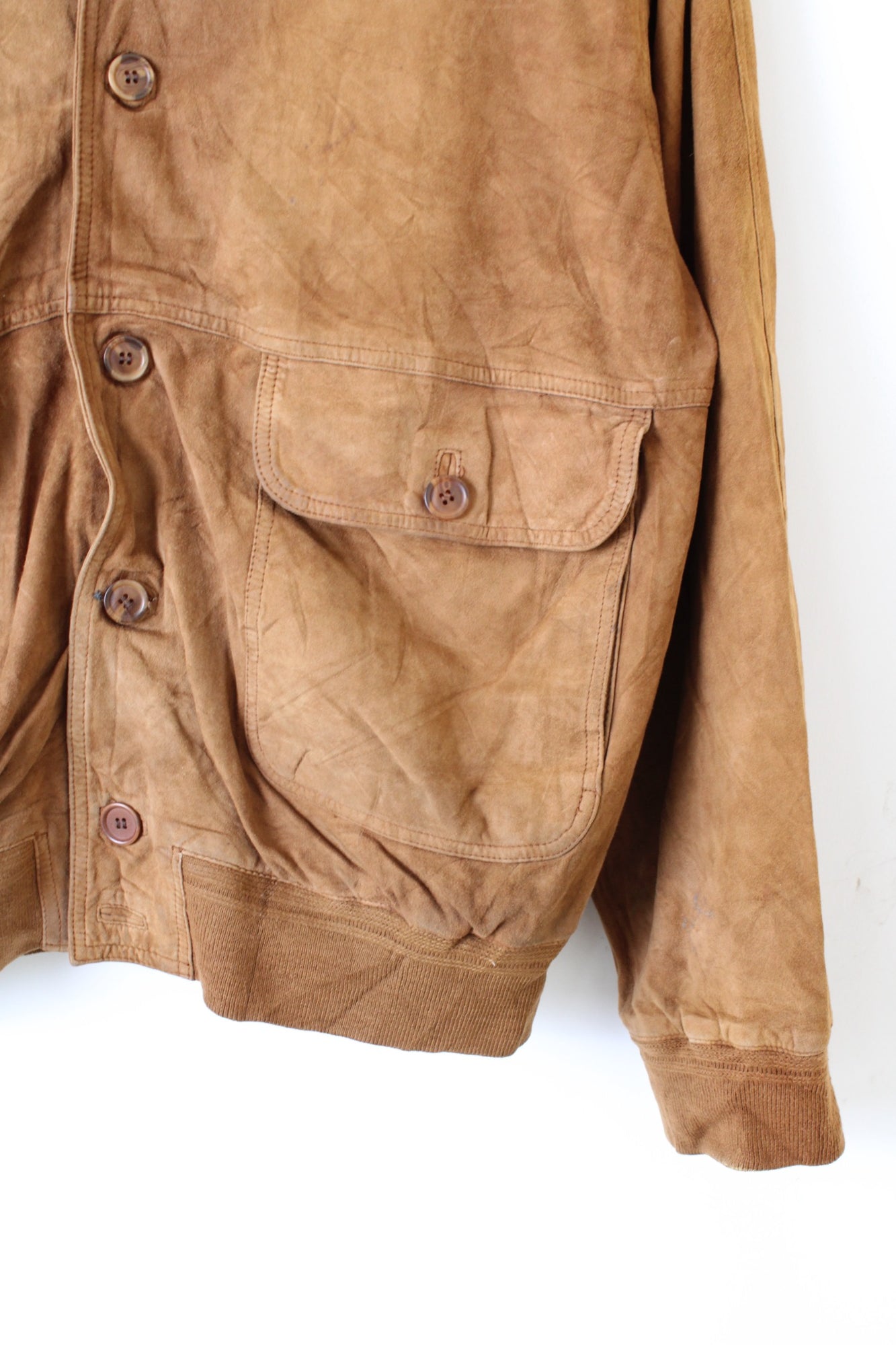 VINTAGE SUEDE BOMBER LEATHER JACKET BROWN - M/L
