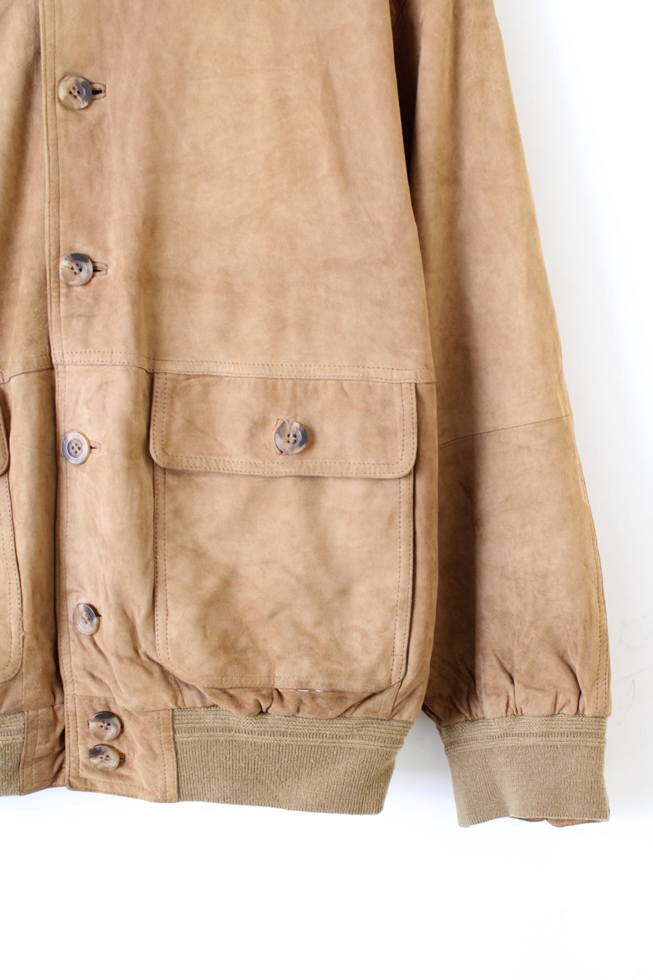 VINTAGE SUEDE BOMBER LEATHER HARRINGTON JACKET LIGHT BROWN - M/L