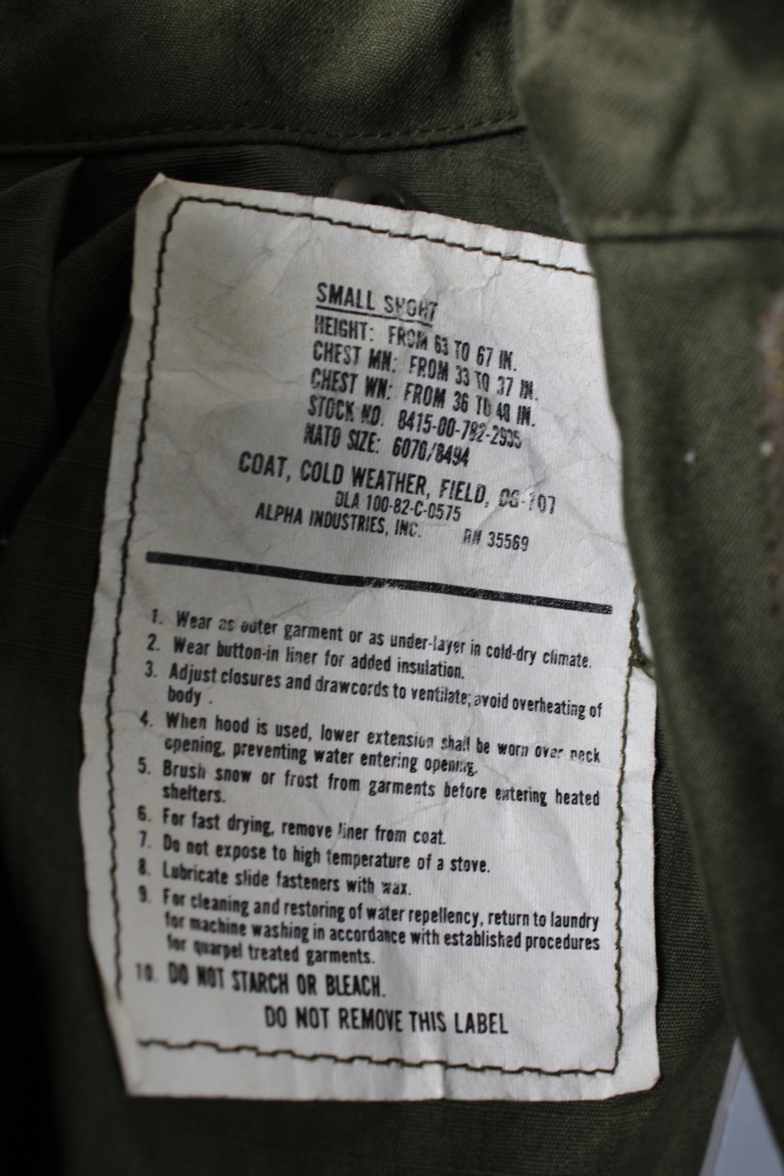 FIELD JACKET M65 US ARMY OG-107 GREEN - S SHORT
