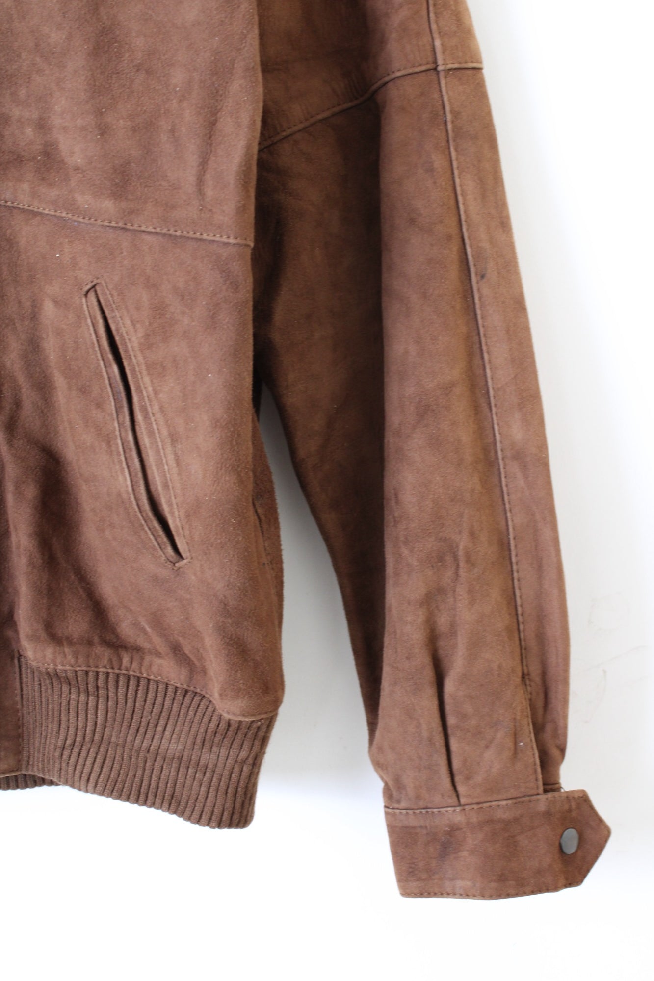 VINTAGE SUEDE BOMBER LEATHER HARRINGTON JACKET CHOCOLATE BROWN - M/L