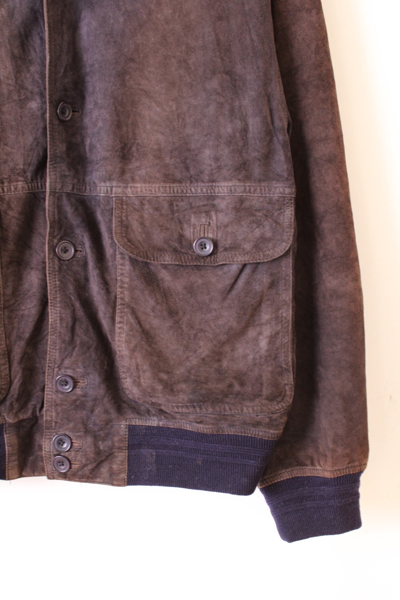 VINTAGE SUEDE BOMBER LEATHER HARRINGTON JACKET FADED BROWN - M/L