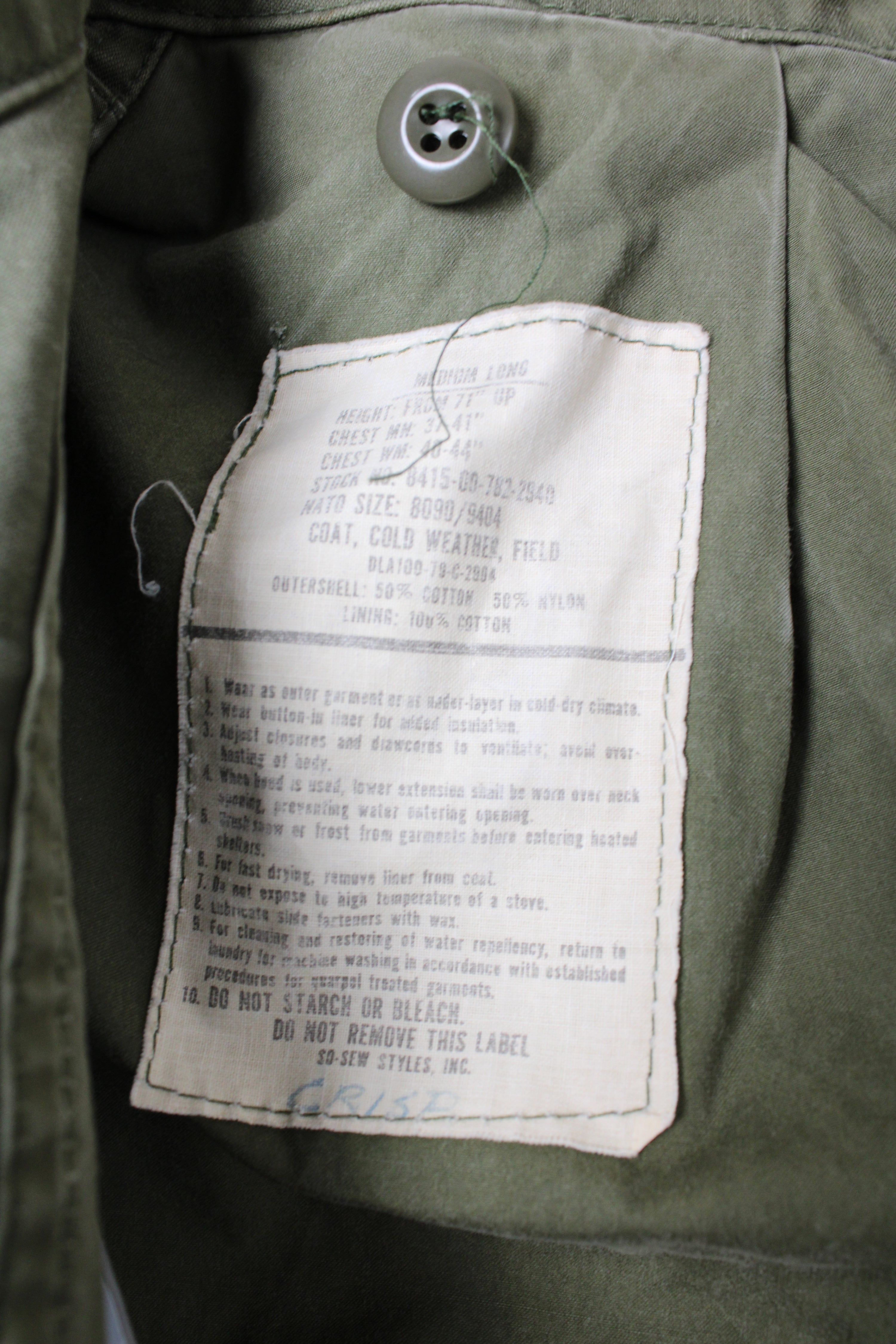 FIELD JACKET M65 US ARMY OG-107 GREEN - M LONG
