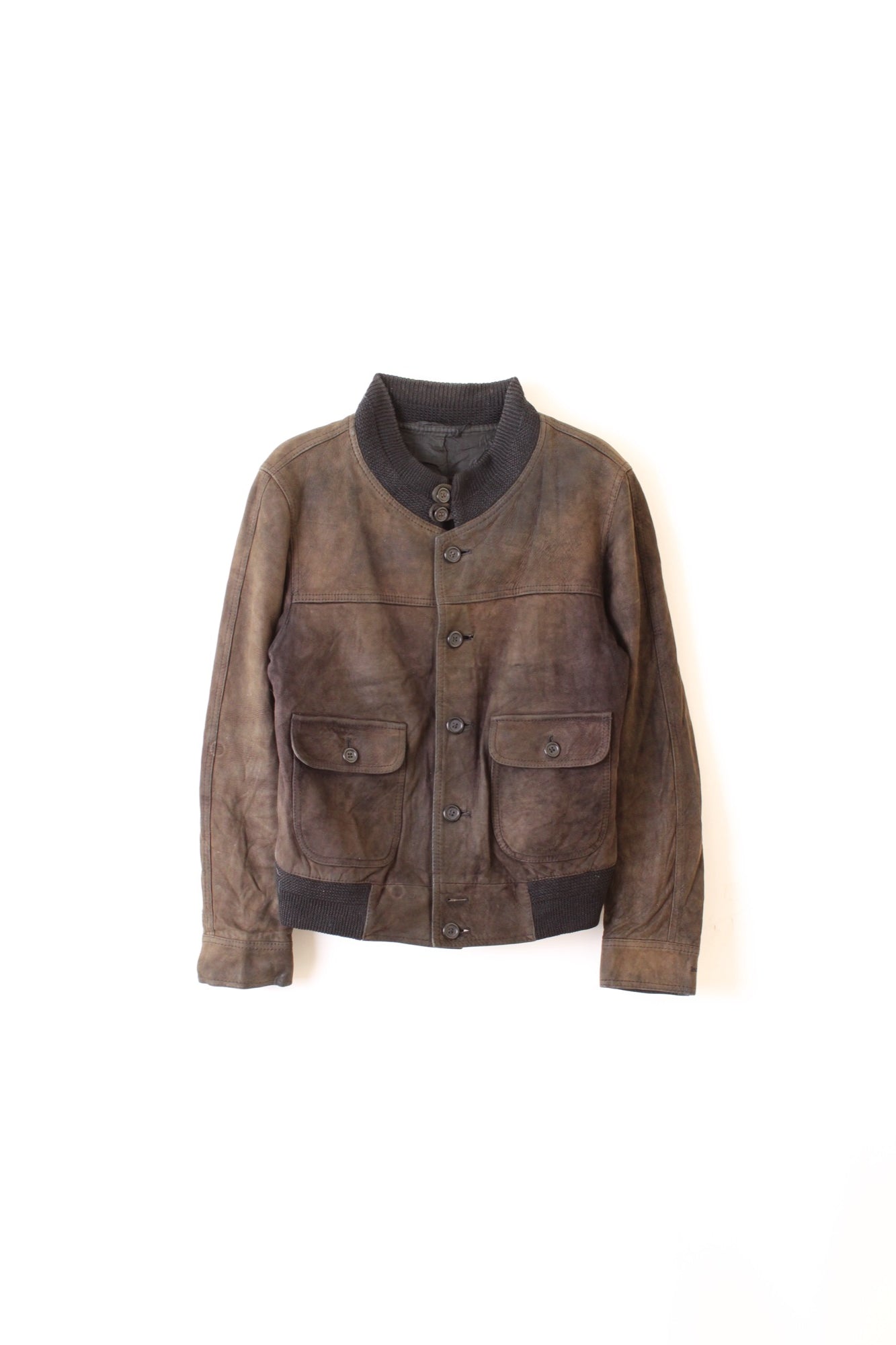 VINTAGE SUEDE BOMBER LEATHER HARRINGTON JACKET DARK BROWN - S/M
