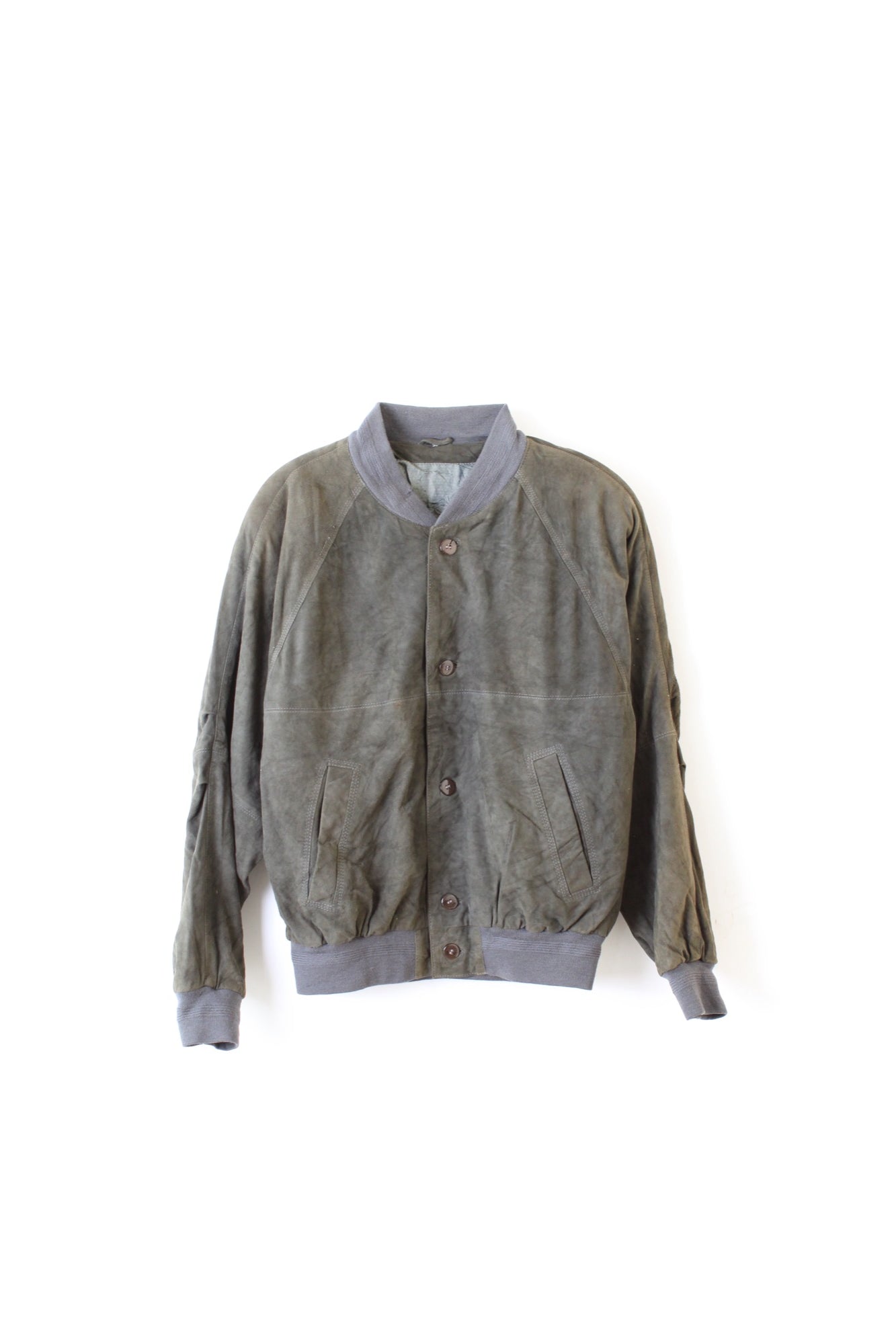 VINTAGE SUEDE BOMBER LEATHER HARRINGTON JACKET DARK GREEN - XL/XXL