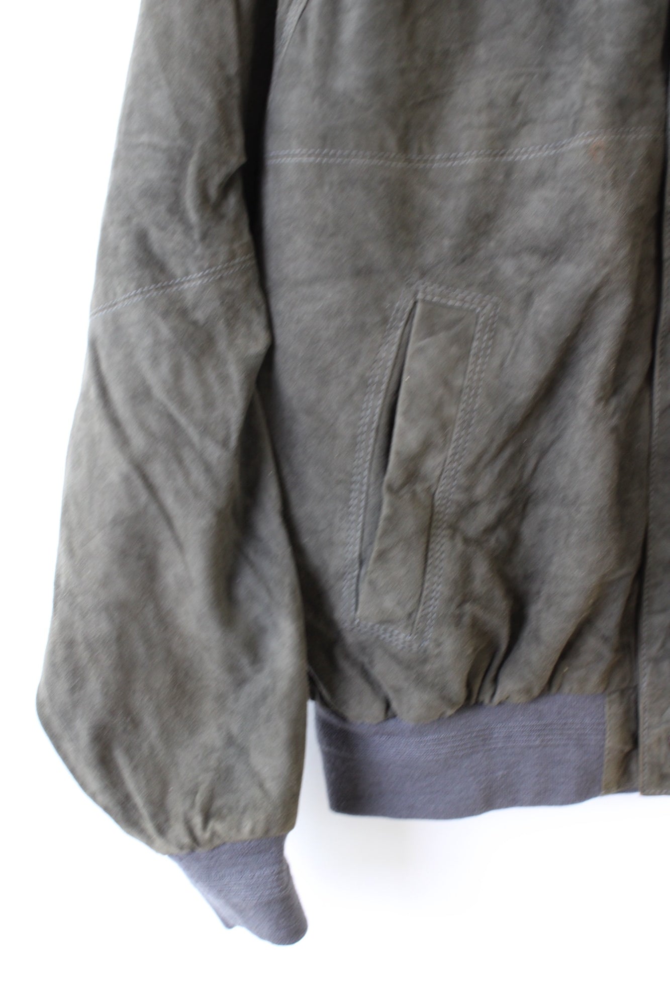 VINTAGE SUEDE BOMBER LEATHER HARRINGTON JACKET DARK GREEN - XL/XXL