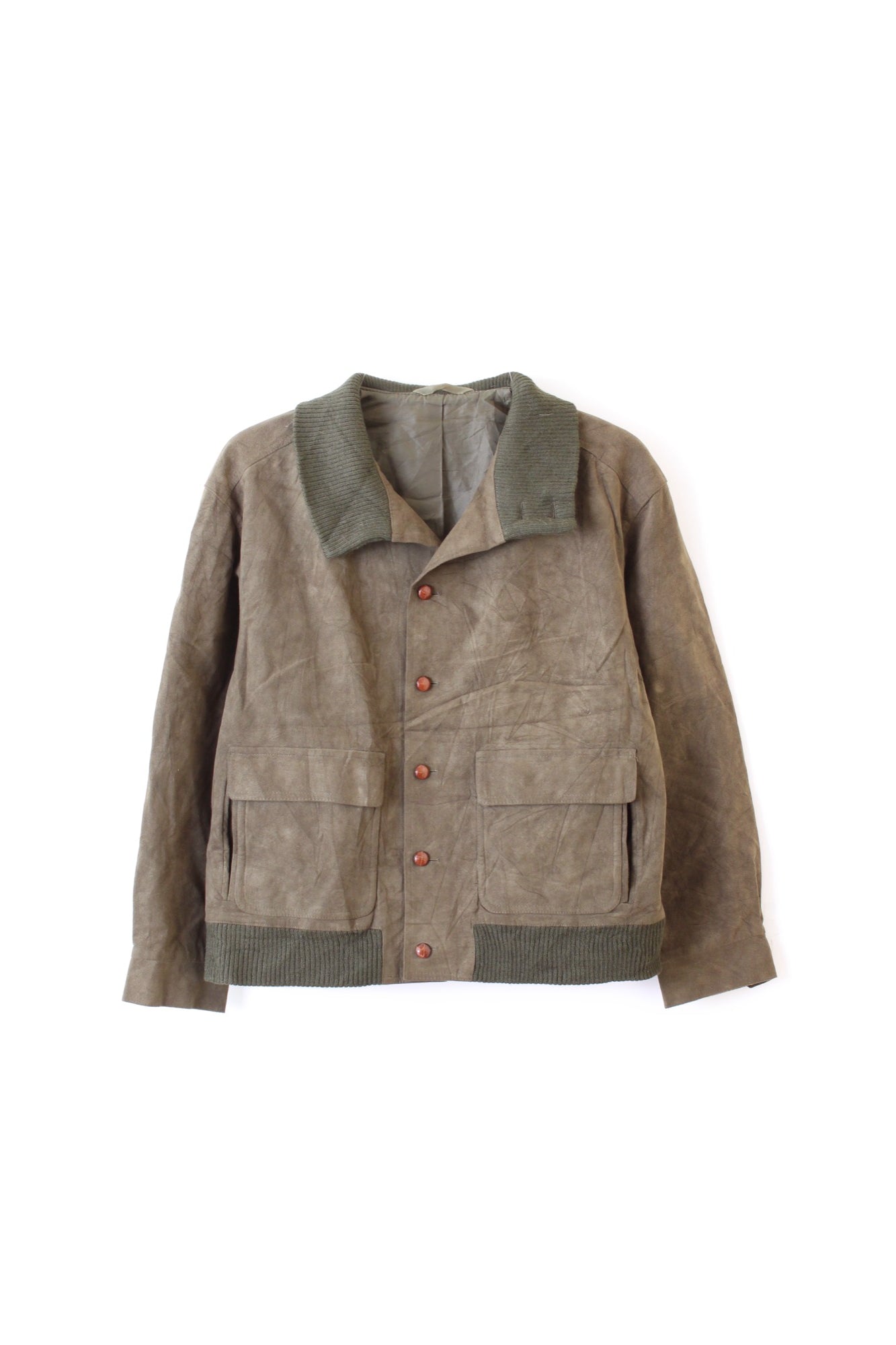 VINTAGE SUEDE BOMBER LEATHER LODEN SHORT JACKET DARK GREEN - M/L